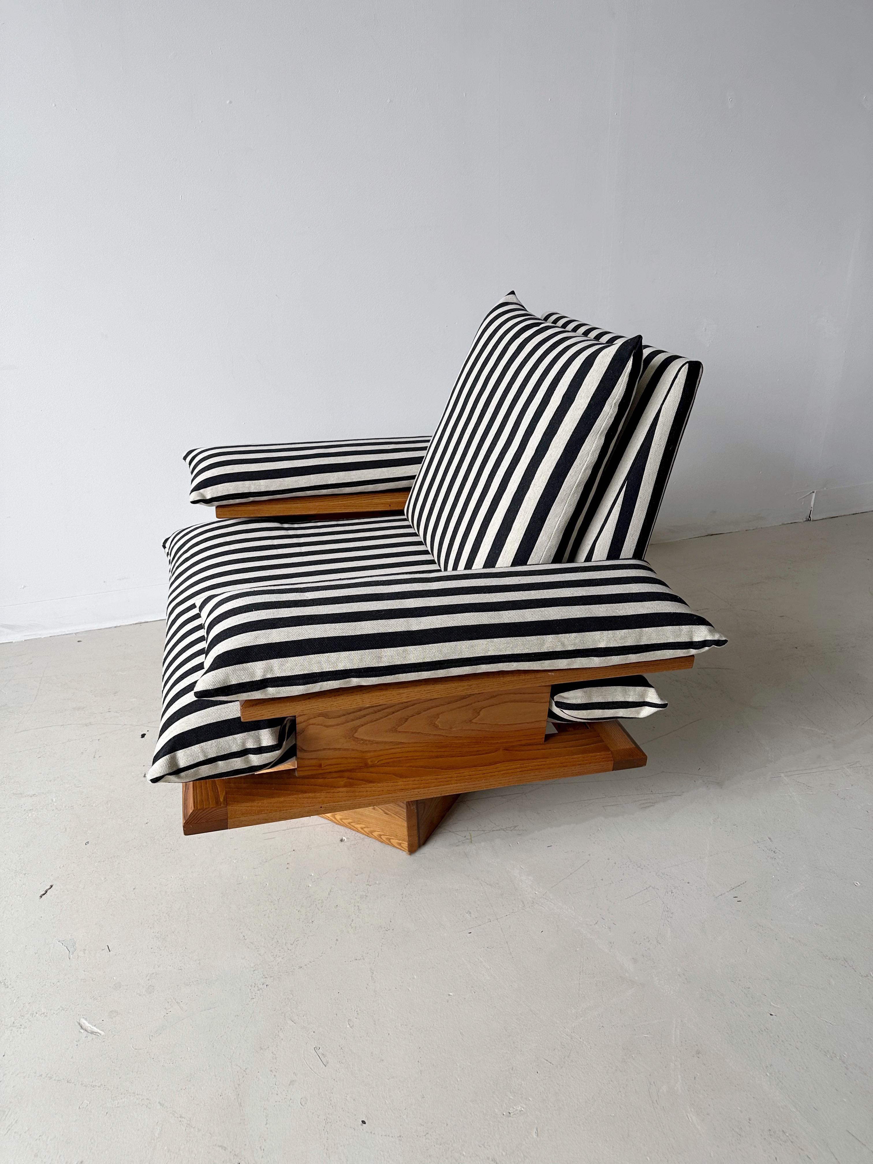 20th Century Striped Armchair with Pine Frame
