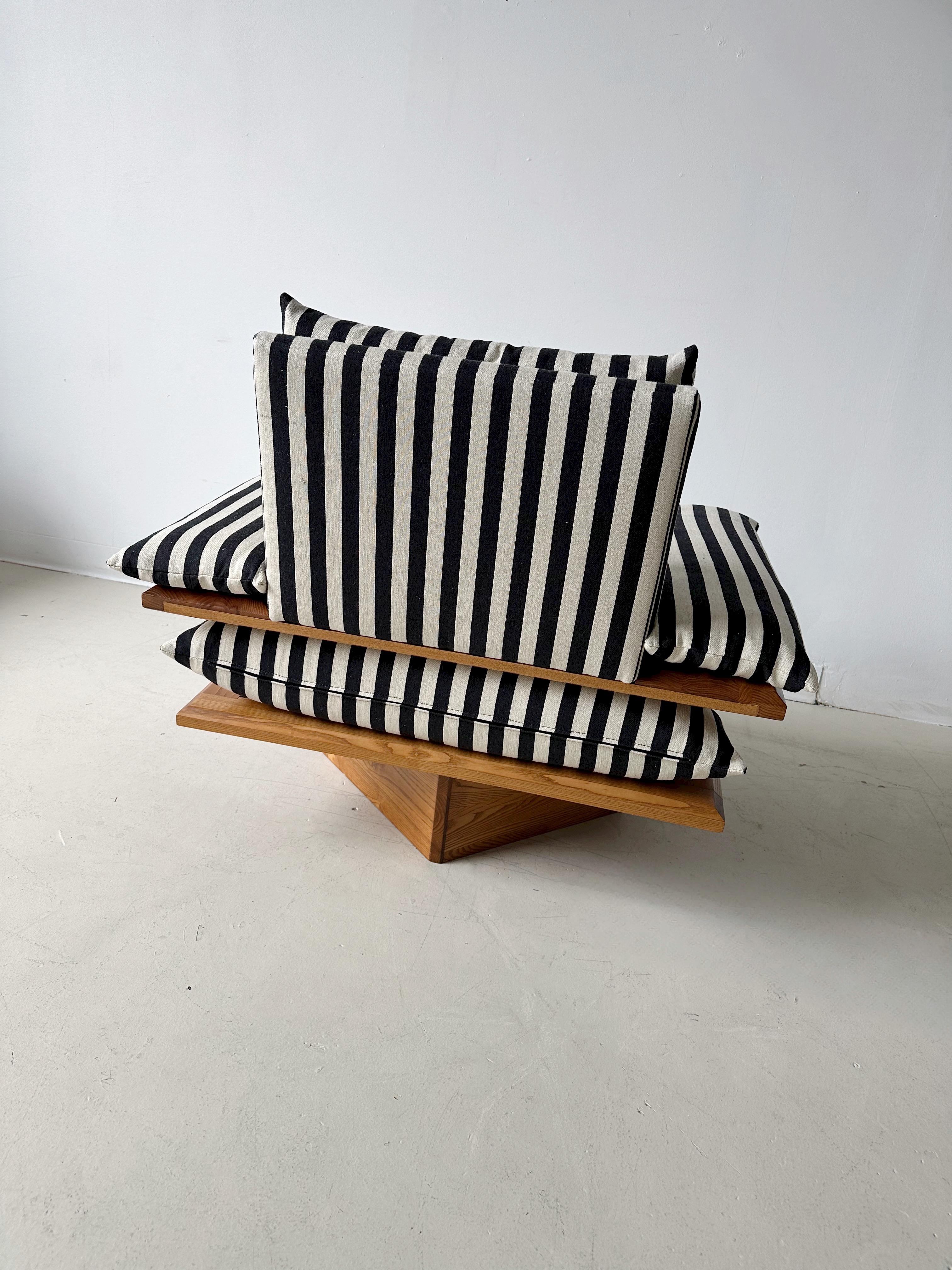 Cotton Striped Armchair with Pine Frame For Sale