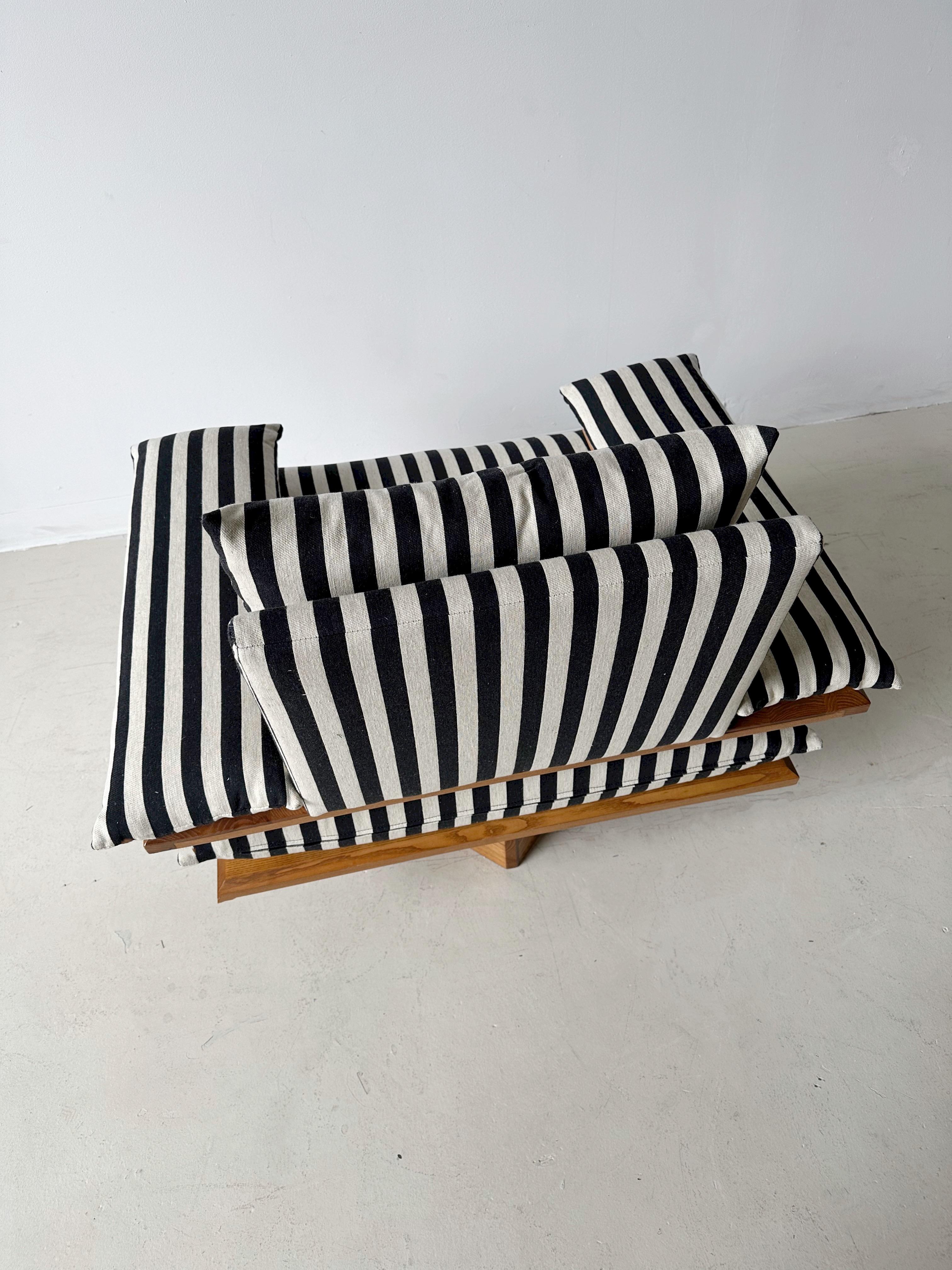 Striped Armchair with Pine Frame 1