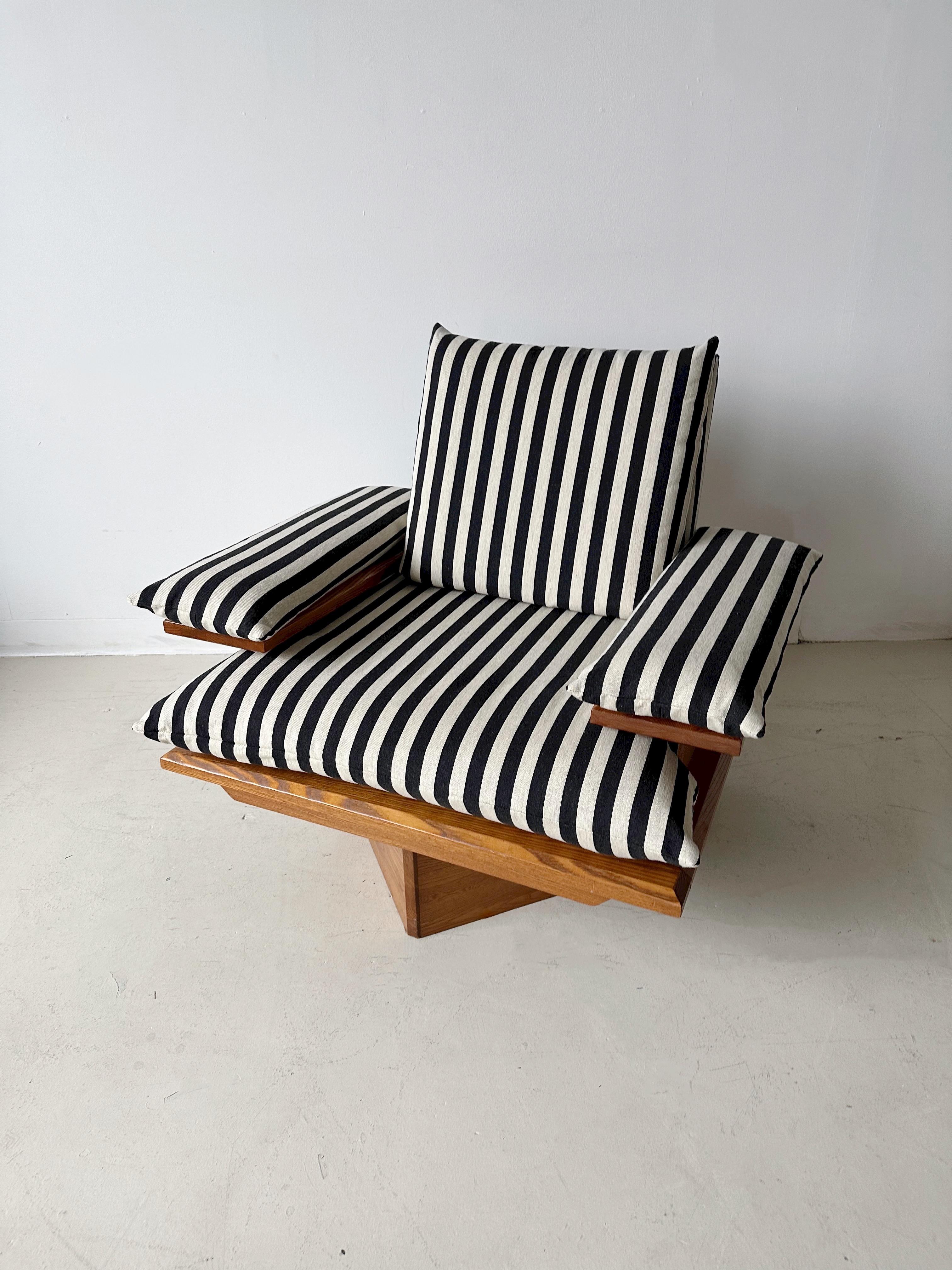 Striped Armchair with Pine Frame For Sale 2