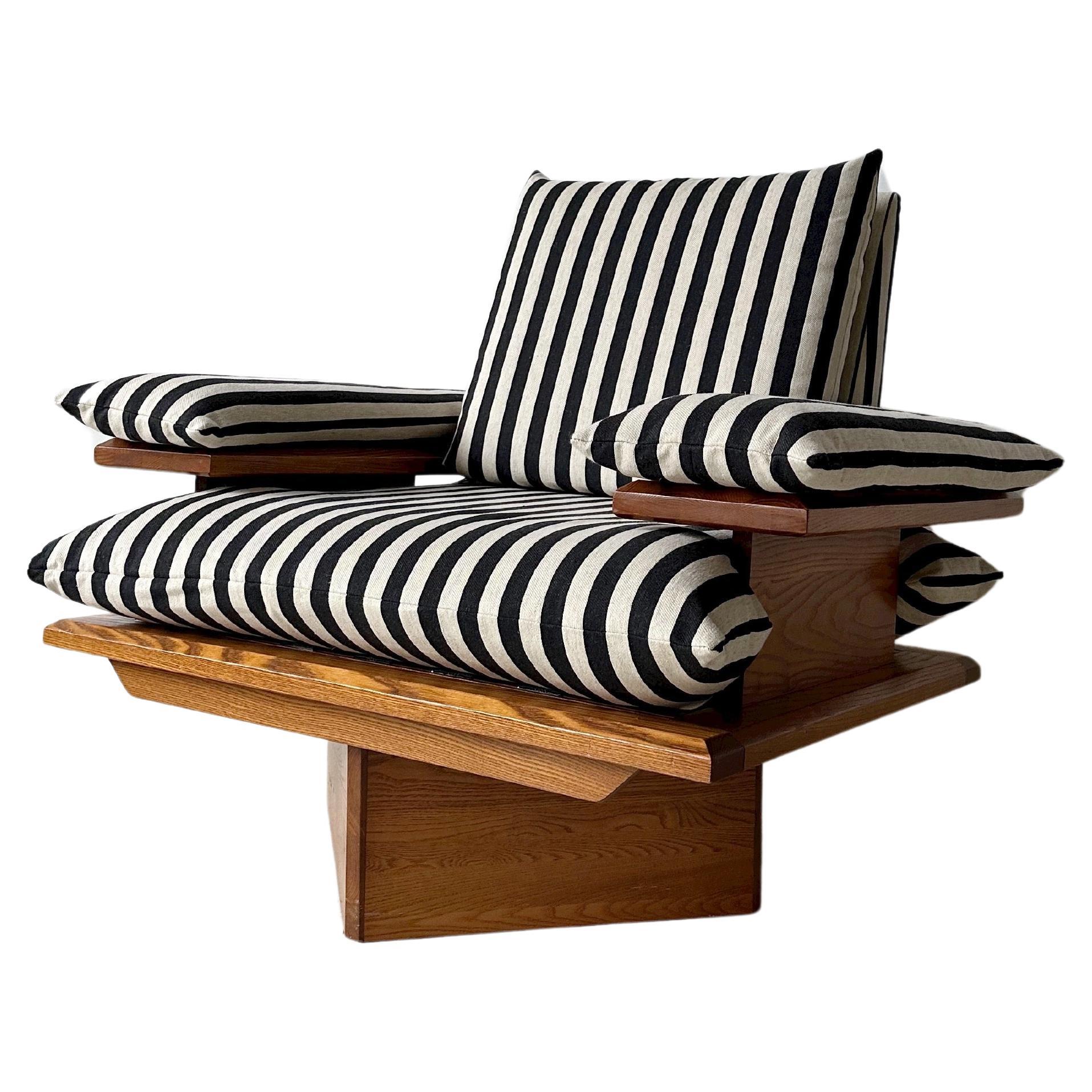 Striped Armchair with Pine Frame