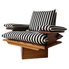 Retro Striped Armchair with Pine Frame