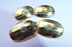 Striped Art Deco 18 Karat Yellow Gold Platinum Two-Color Diamond Cufflinks