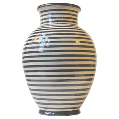 Striped Art Deco Floor Vase in Glazed Ceramic