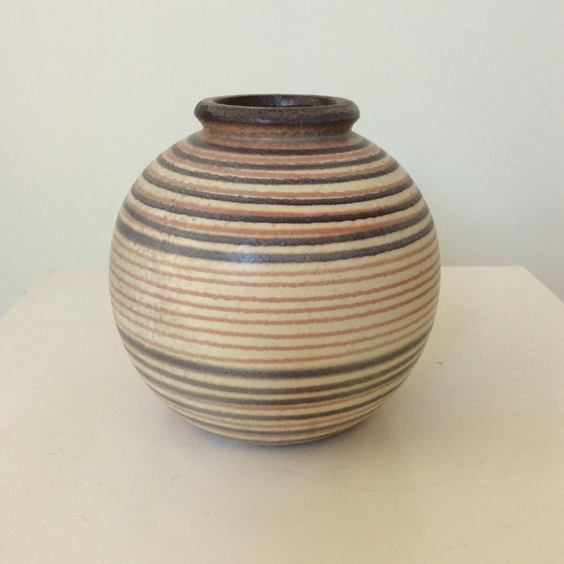 Ceramic Striped Ball Vase, circa 1930. In Good Condition In Brussels, BE