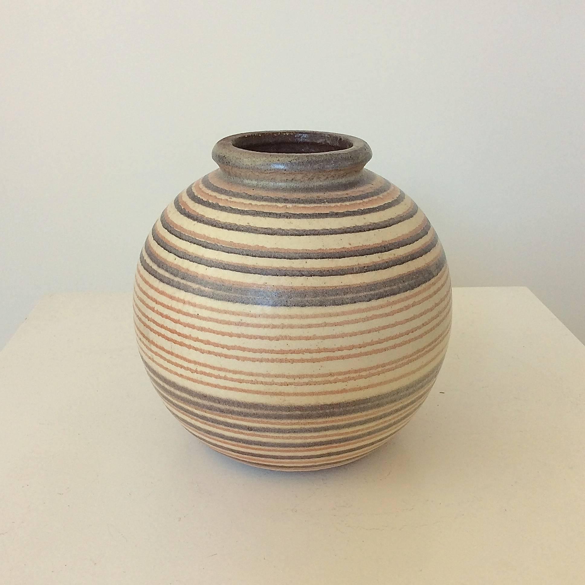 Mid-20th Century Ceramic Striped Ball Vase, circa 1930.