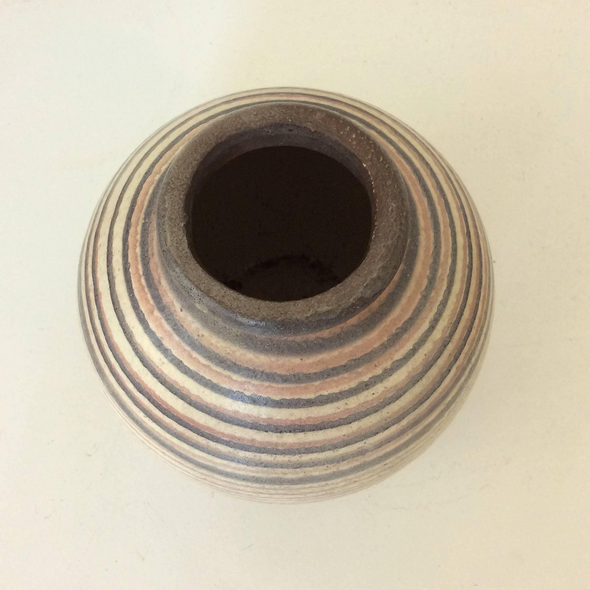Ceramic Striped Ball Vase, circa 1930. 1