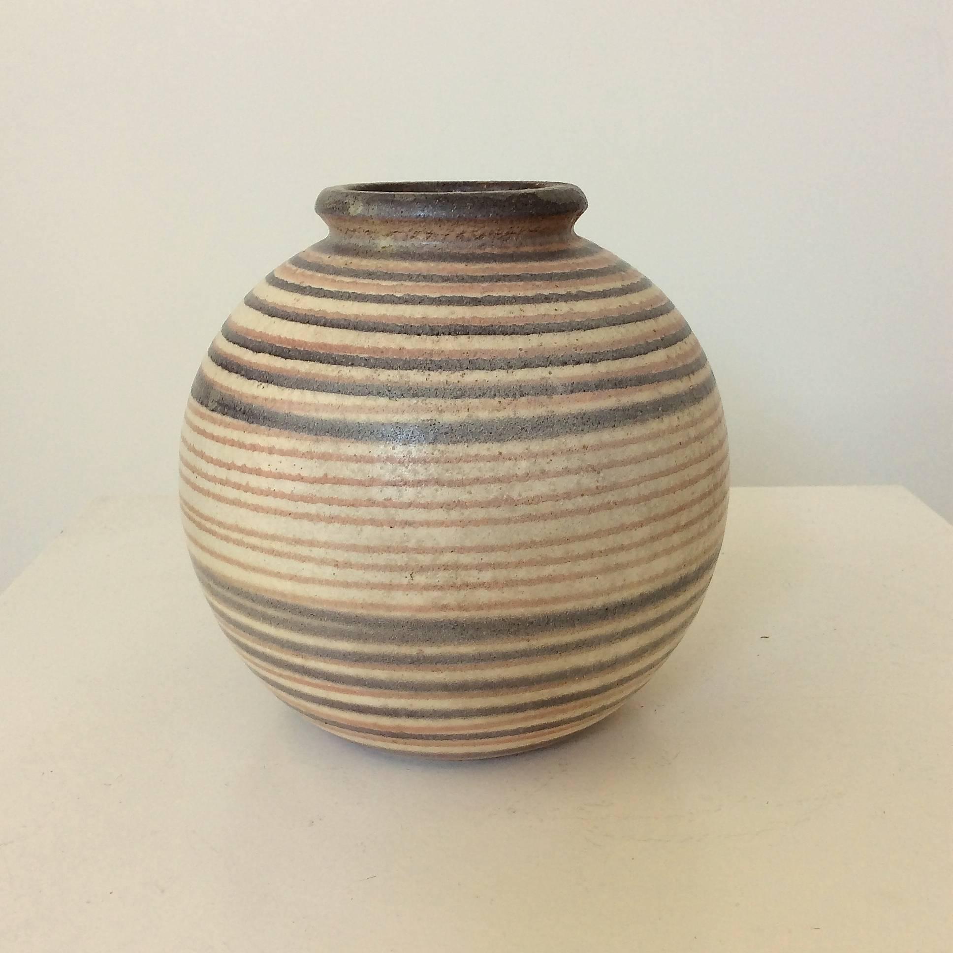 Ceramic Striped Ball Vase, circa 1930. 2