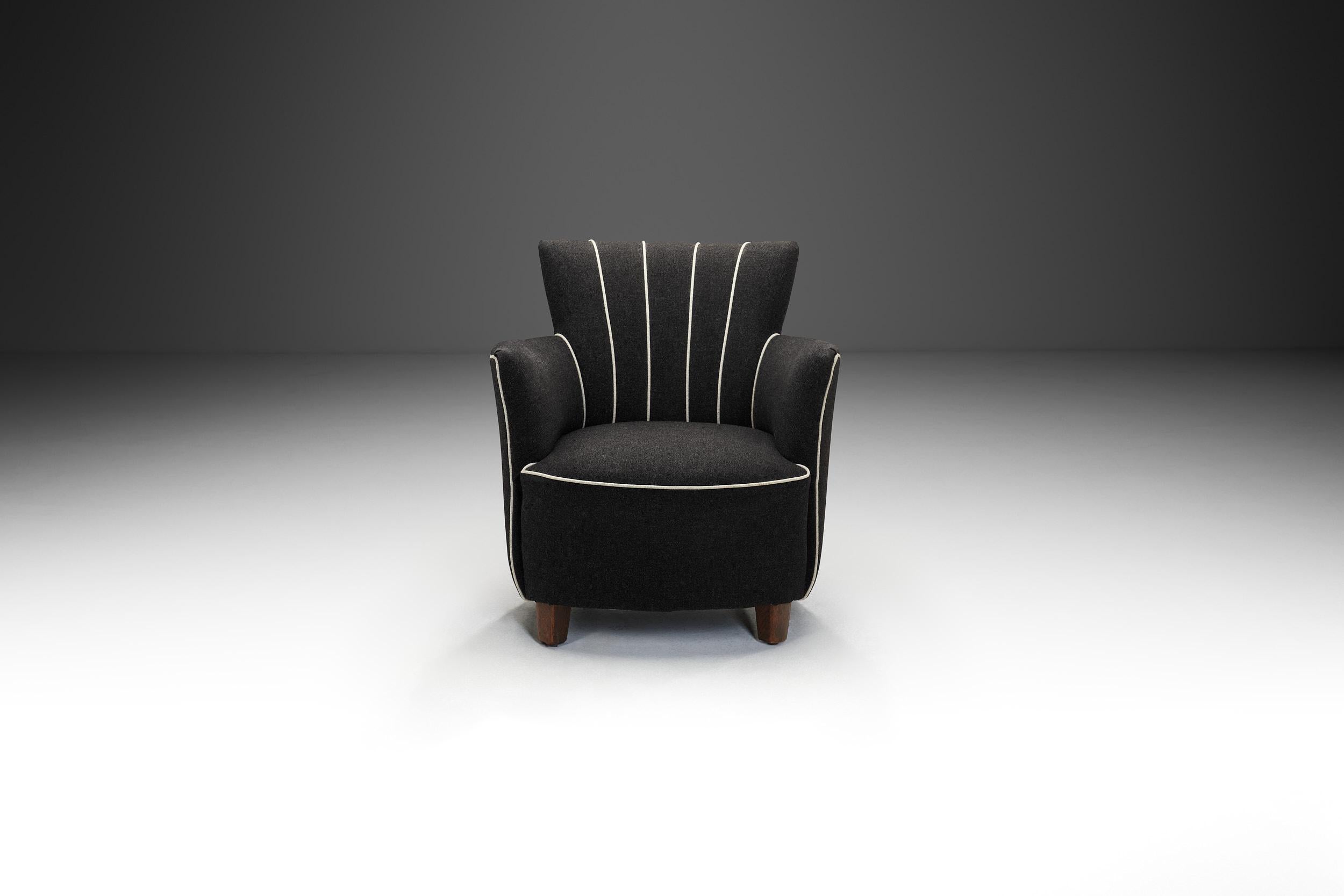 Mid-Century Modern Striped Black Armchair, Europe 20th Century For Sale