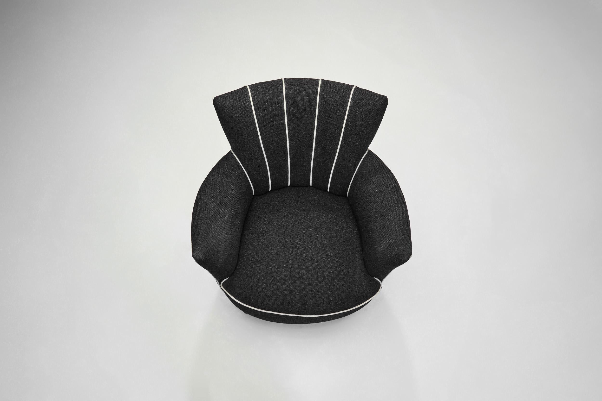 Fabric Striped Black Armchair, Europe 20th Century For Sale