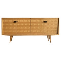 Striped Blonde Ash Credenza, France, 1950s