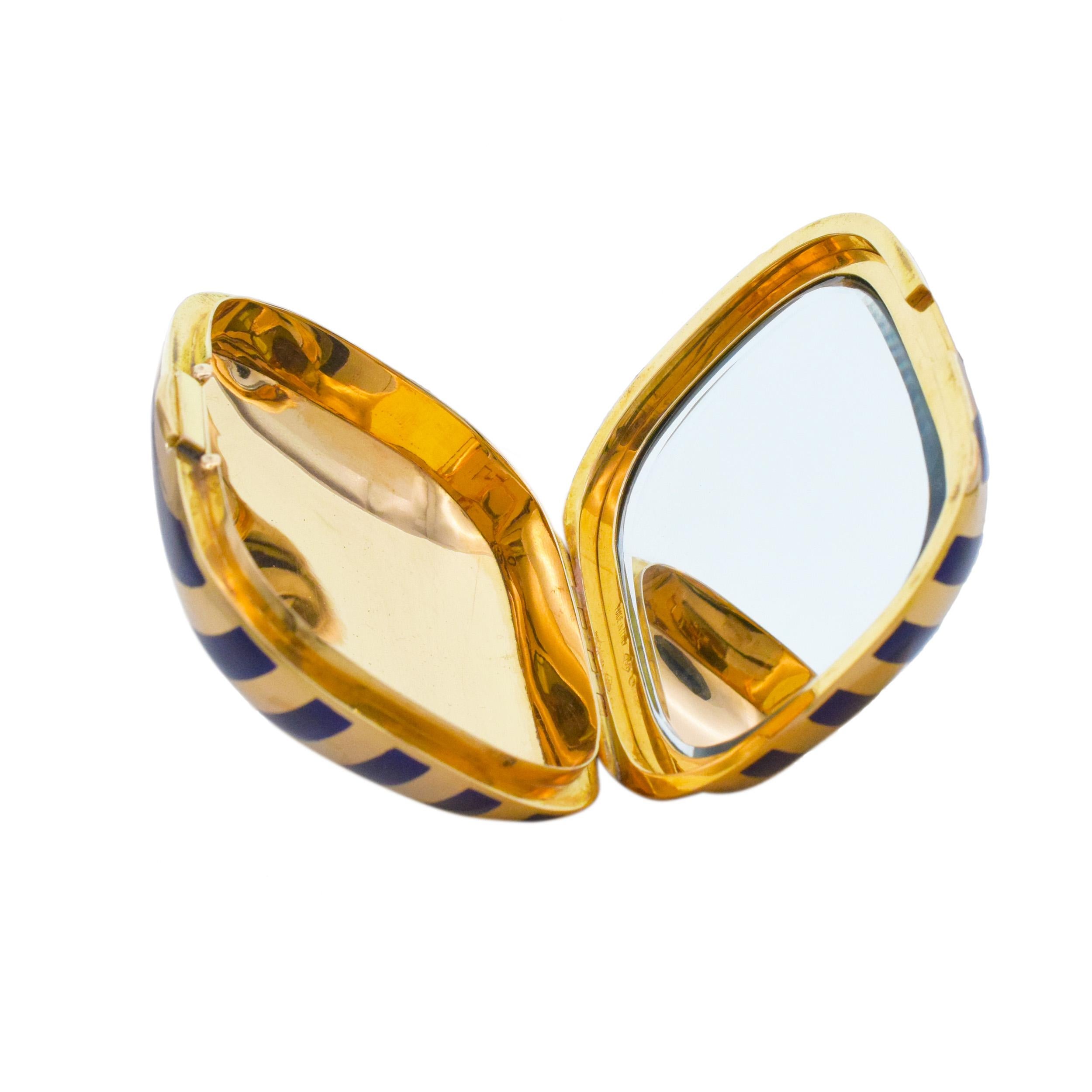 Striped Blue Enamel Pill Box In 18k Yellow Gold. For Sale 5
