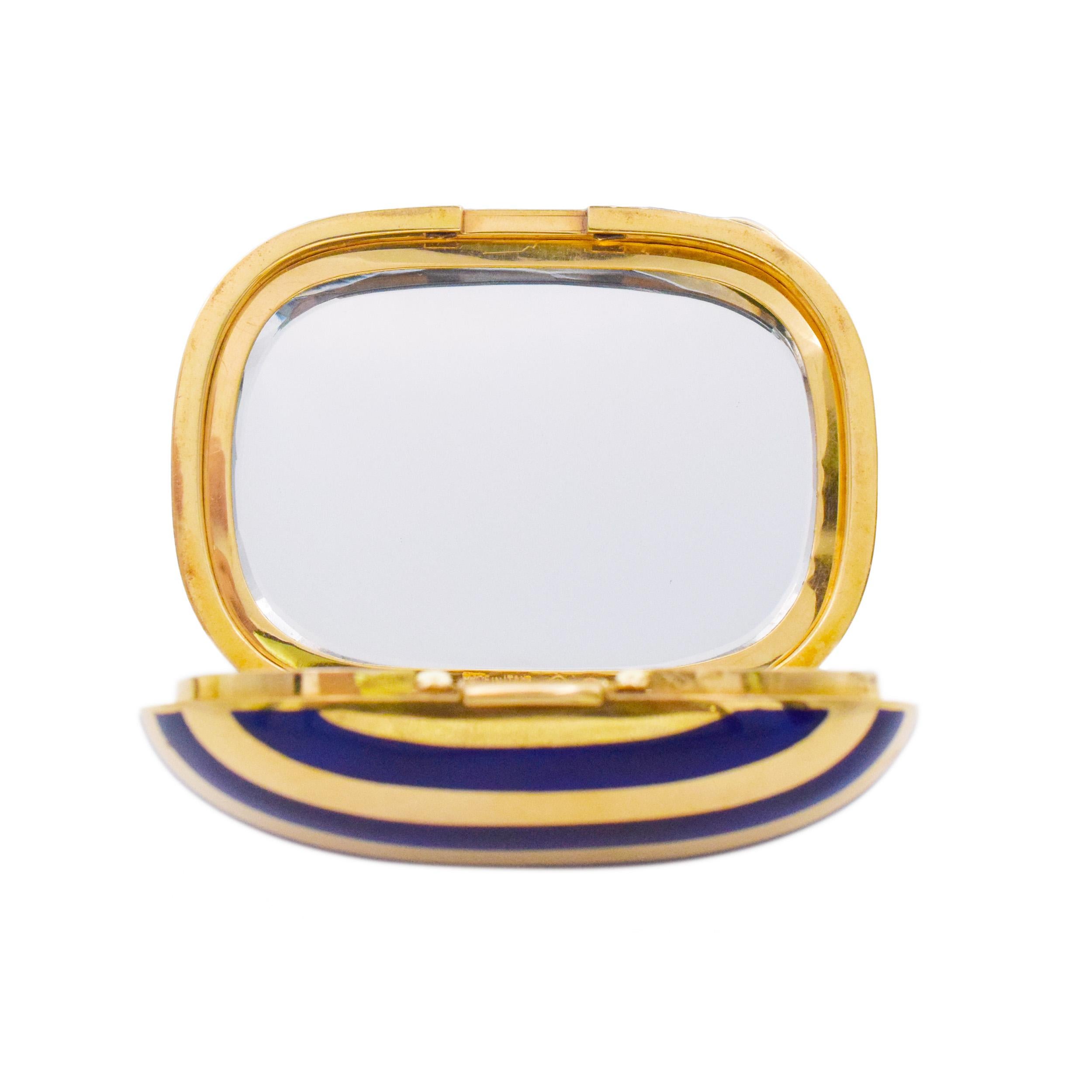 Striped Blue Enamel Pill Box In 18k Yellow Gold. For Sale 6