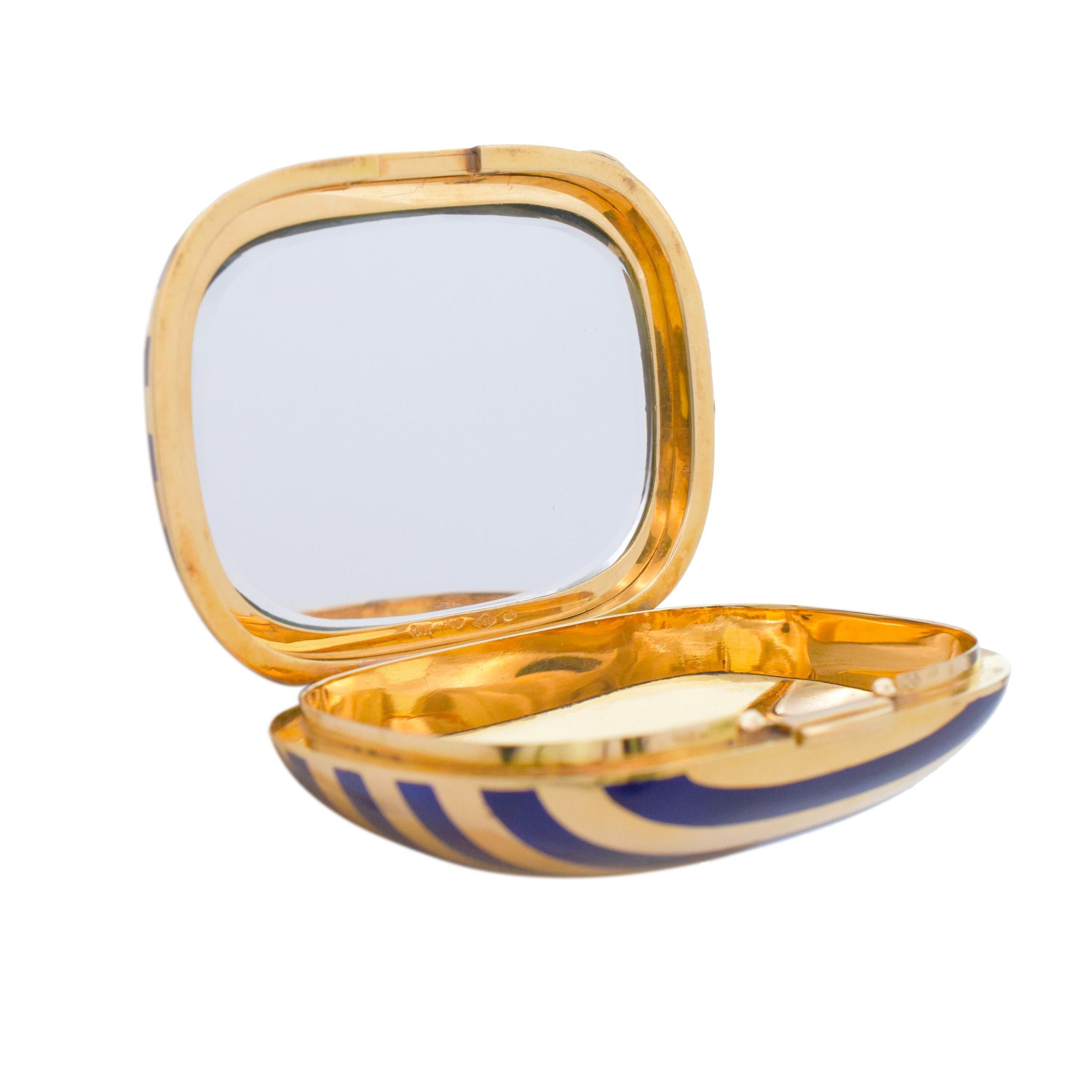 Striped Blue Enamel Pill Box In 18k Yellow Gold. For Sale 4