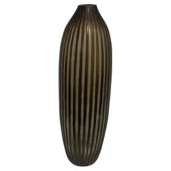 Striped Brown Tall Vertical Glass Vase, Romania, Contemporary