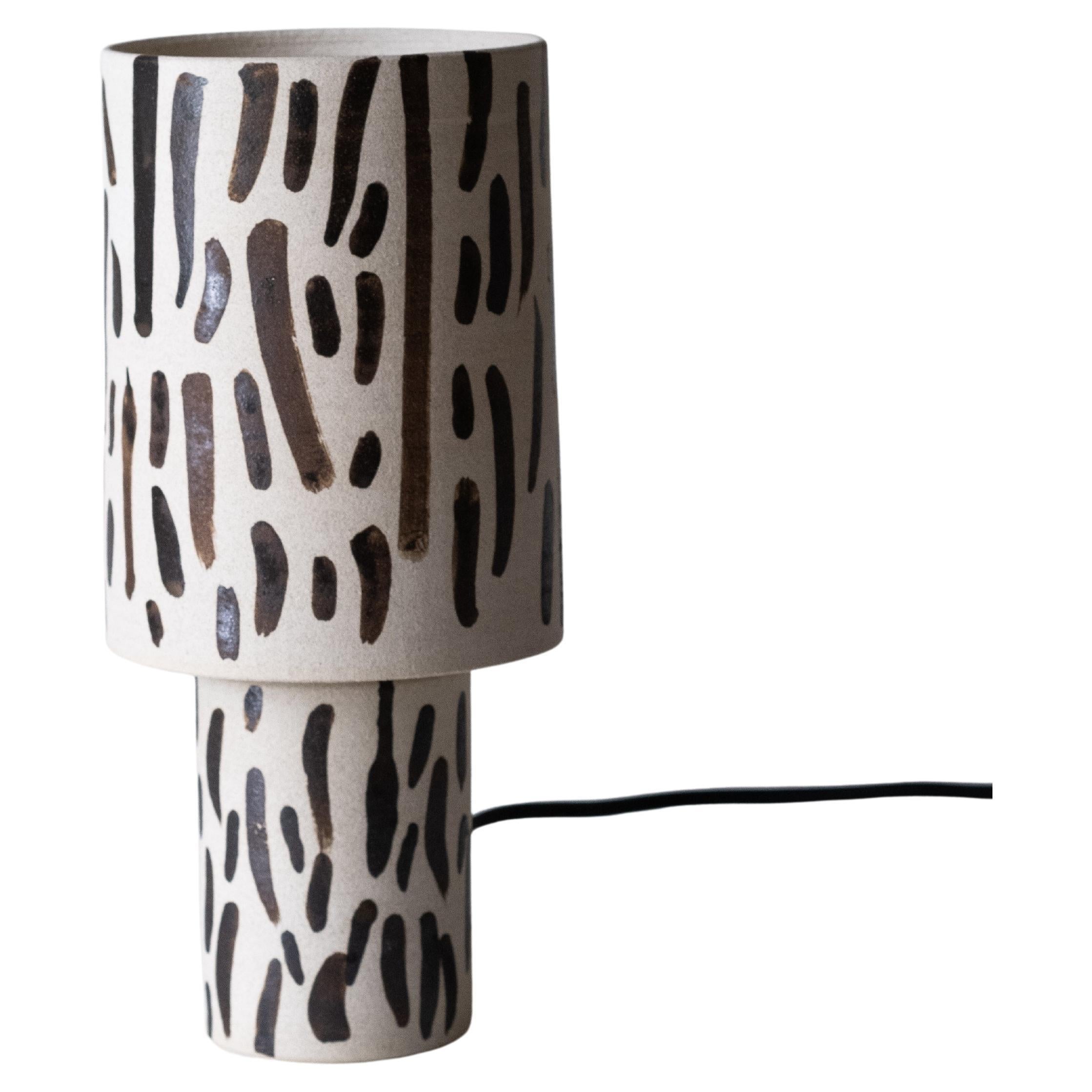 Striped Ceramic Straight Walled Lamp For Sale