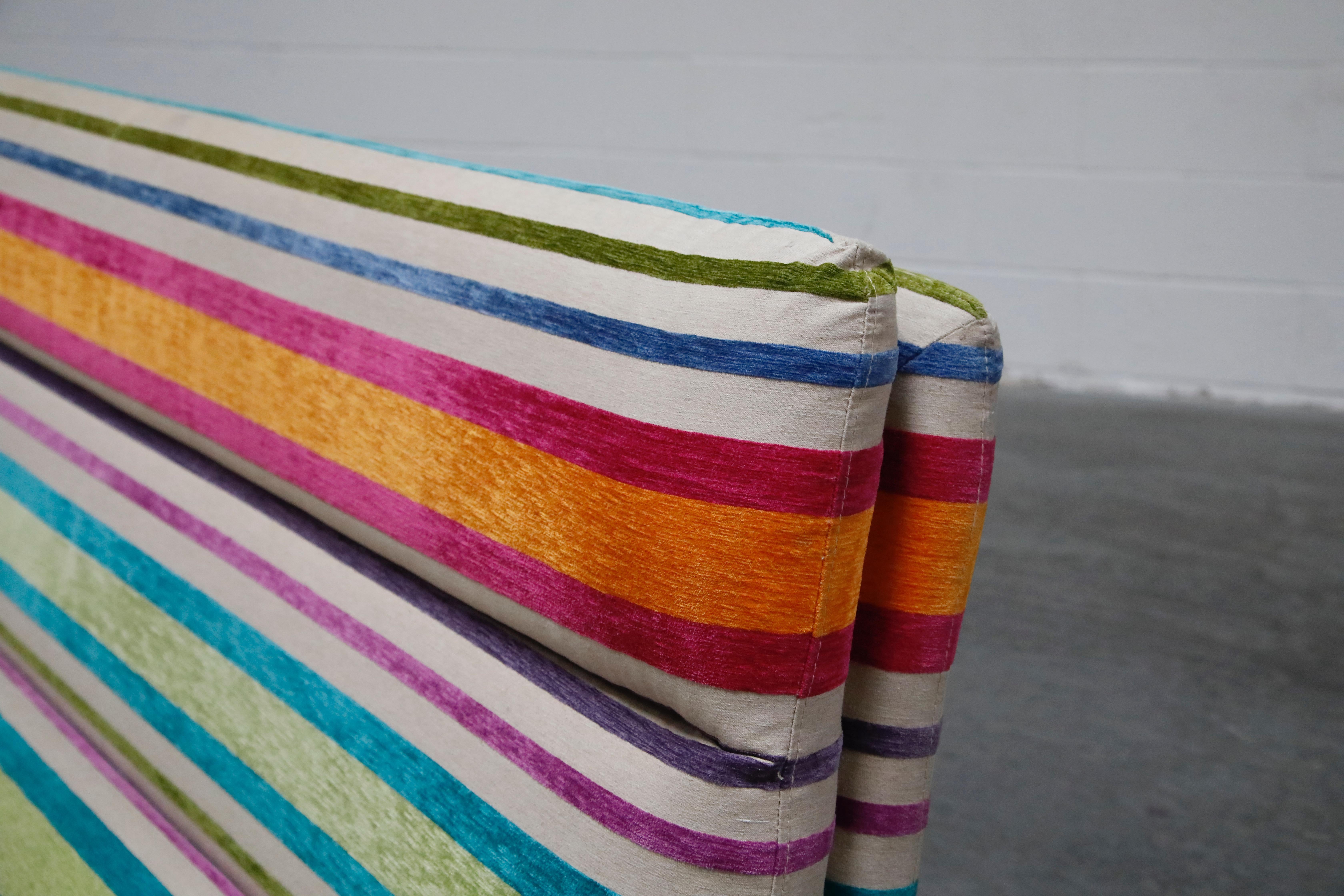 Vintage Striped Chenille and Chrome Loveseat Sofa's, c. 1990s, Three Available 4