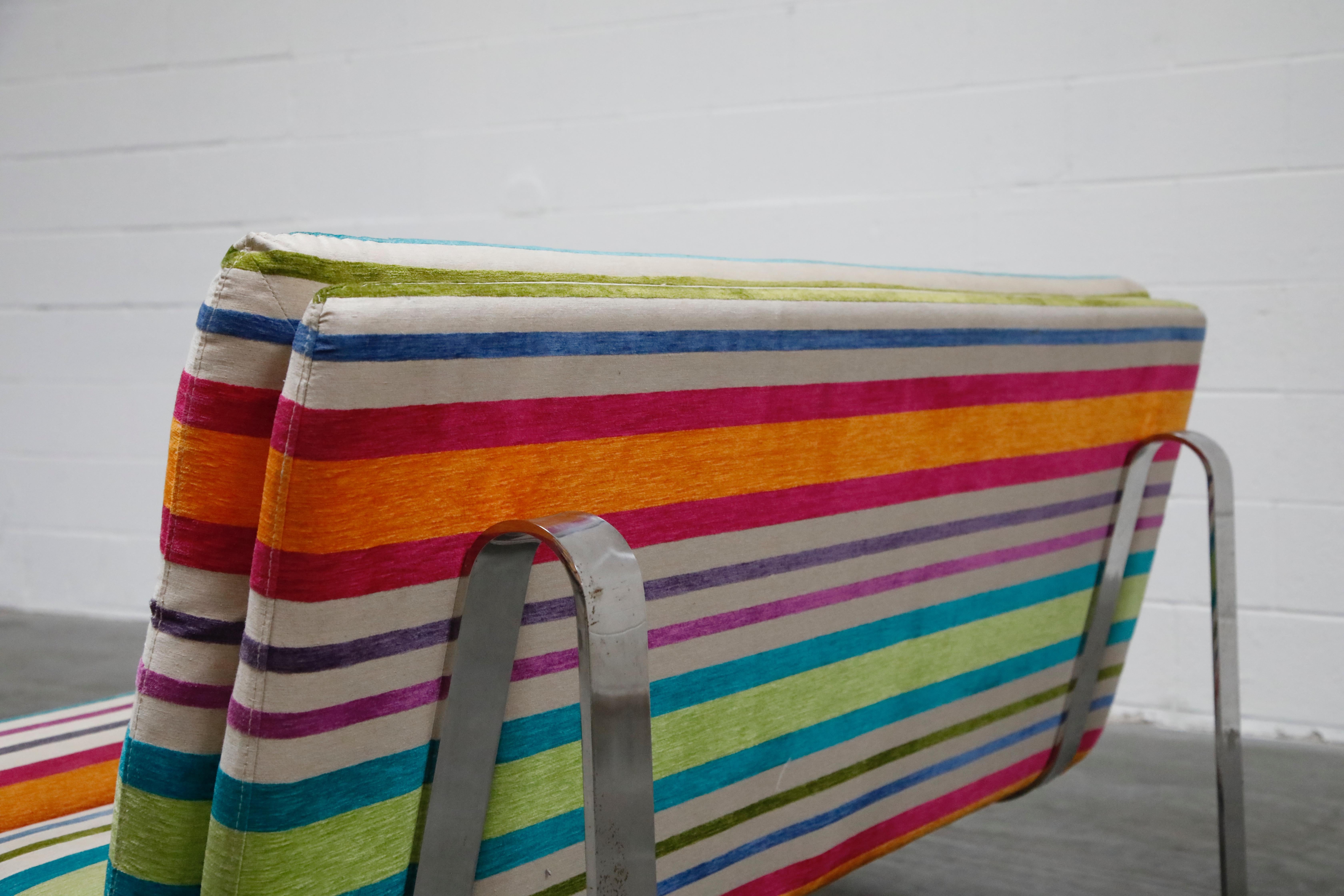 Vintage Striped Chenille and Chrome Loveseat Sofa's, c. 1990s, Three Available 9
