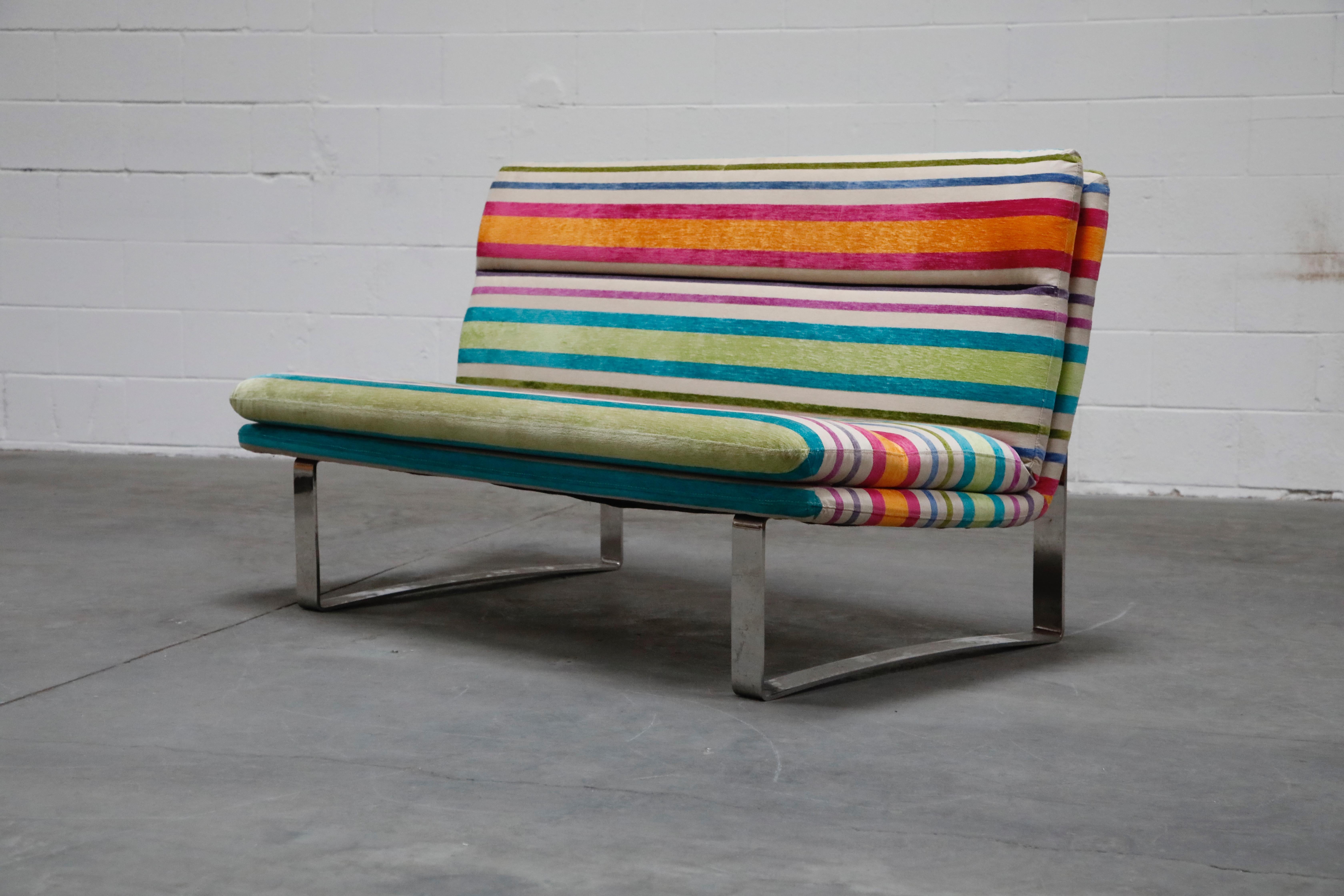 striped loveseat