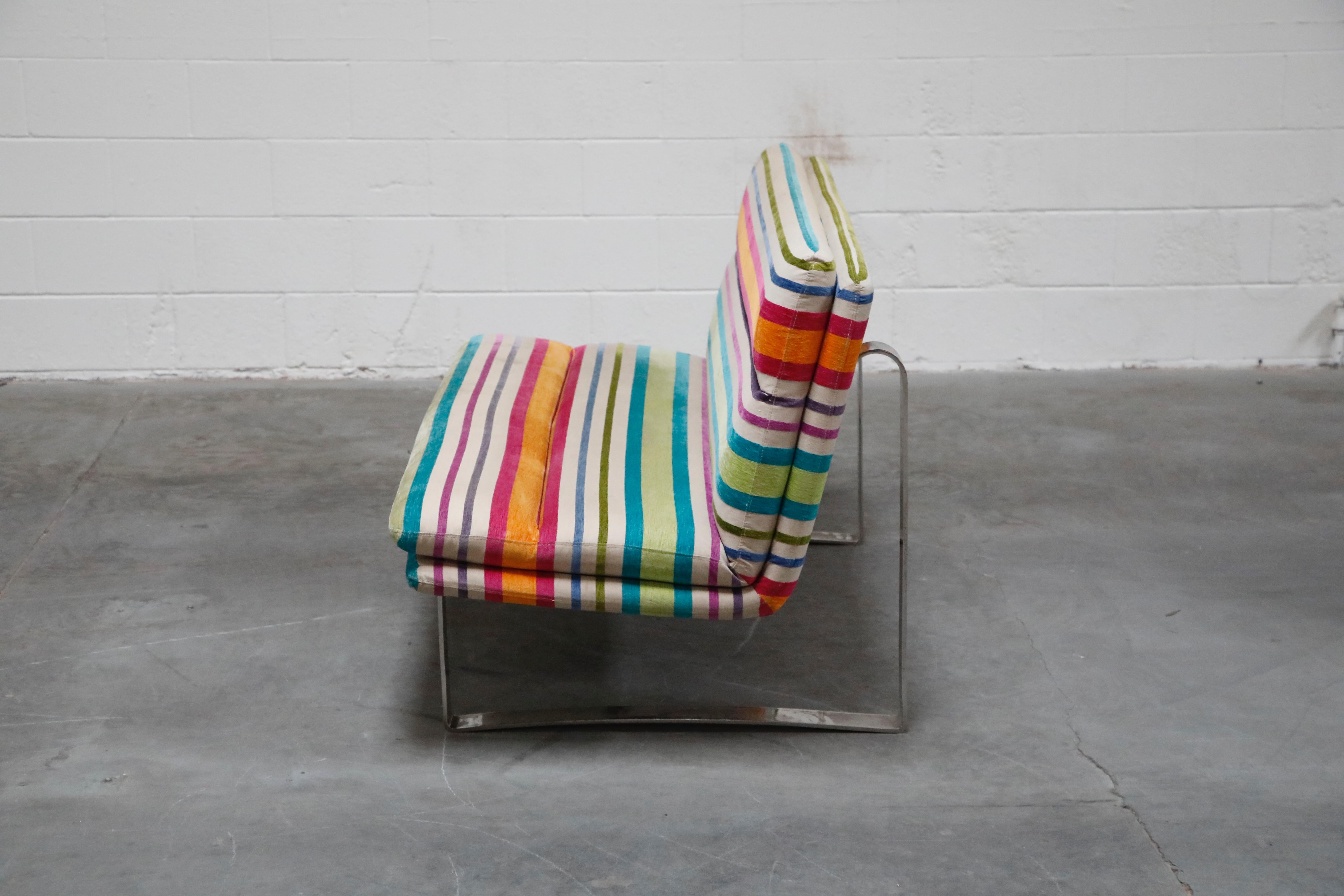 Dutch Vintage Striped Chenille and Chrome Loveseat Sofa's, c. 1990s, Three Available