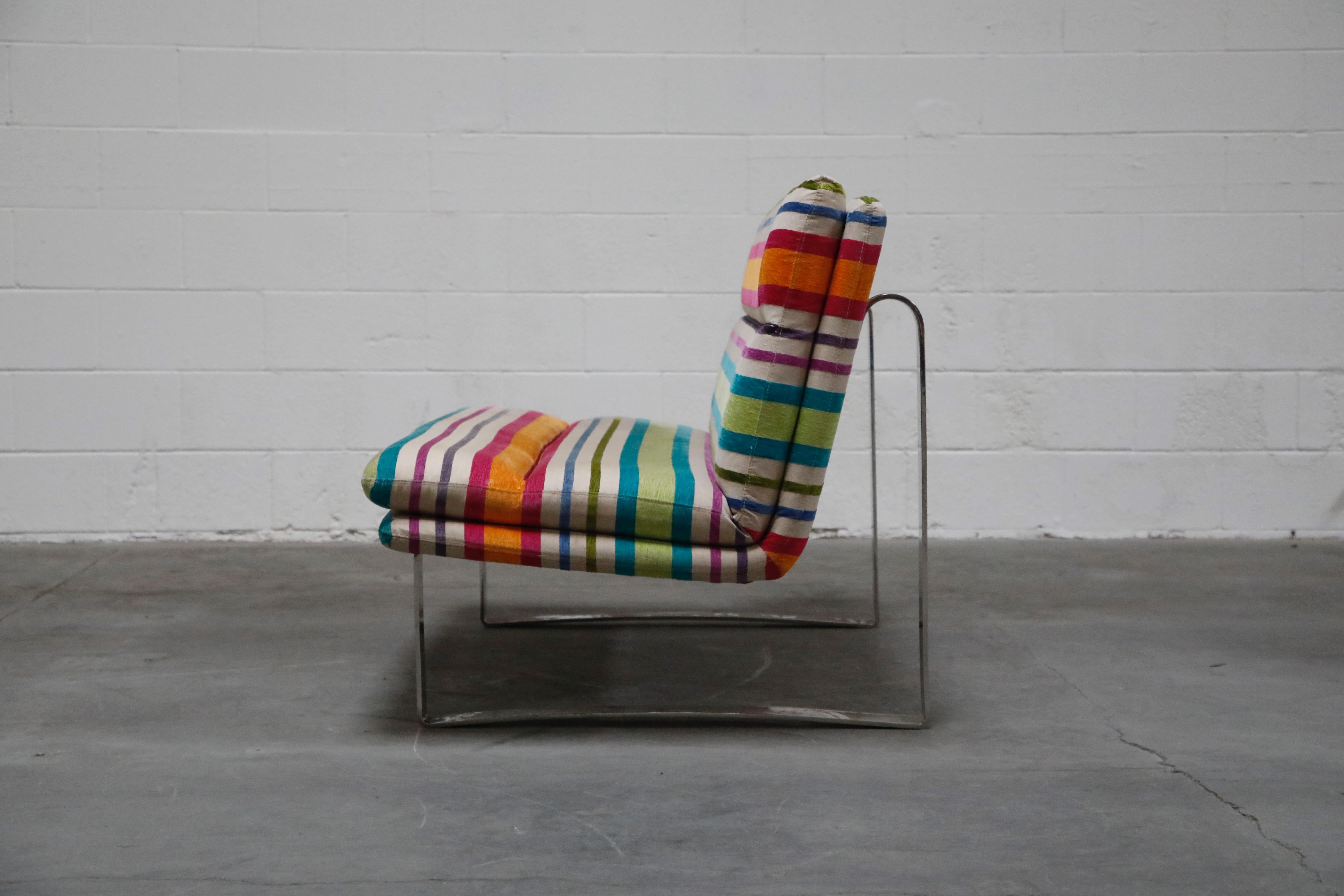 Vintage Striped Chenille and Chrome Loveseat Sofa's, c. 1990s, Three Available In Good Condition In Los Angeles, CA