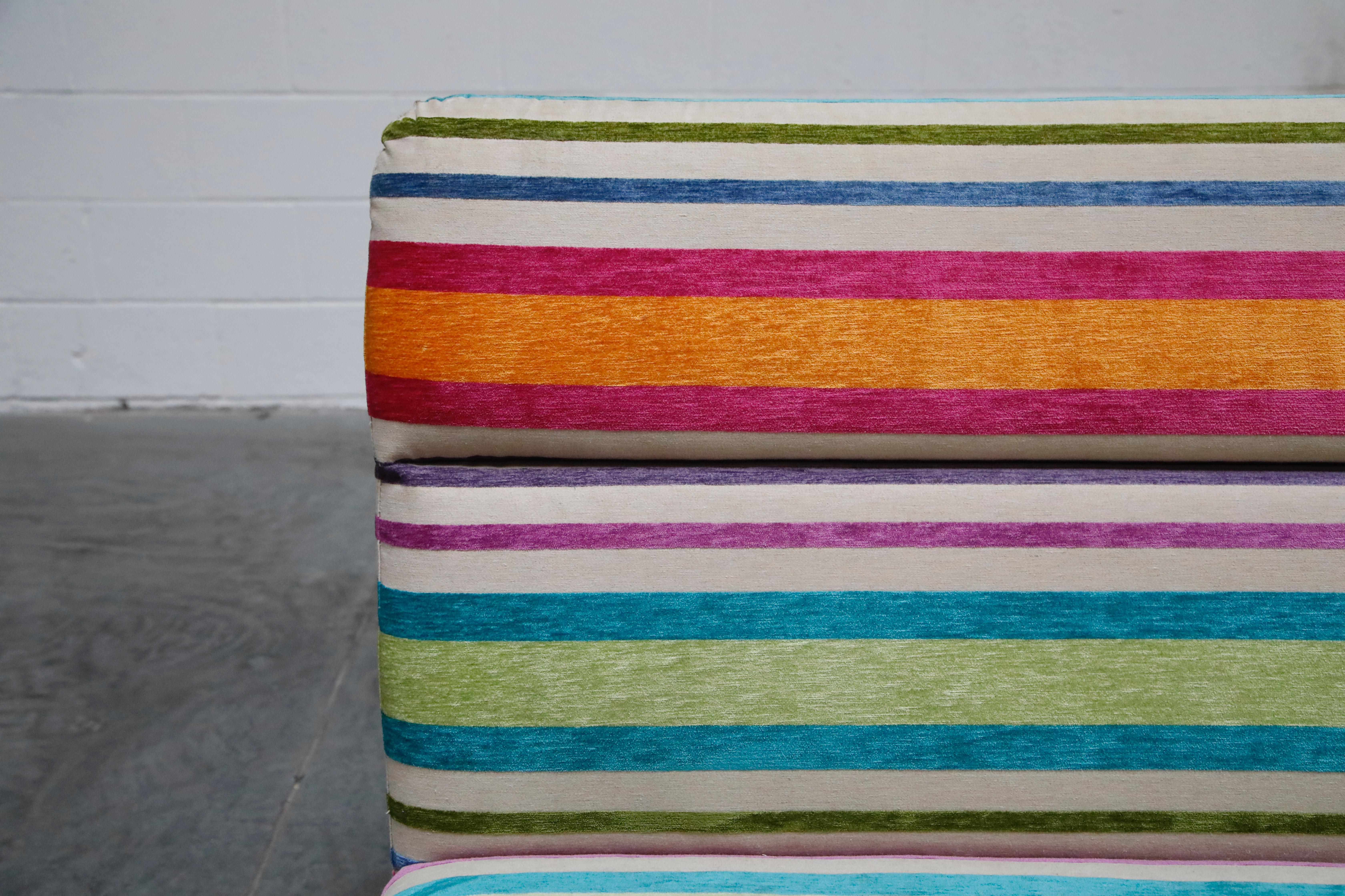 Vintage Striped Chenille and Chrome Loveseat Sofa's, c. 1990s, Three Available 1