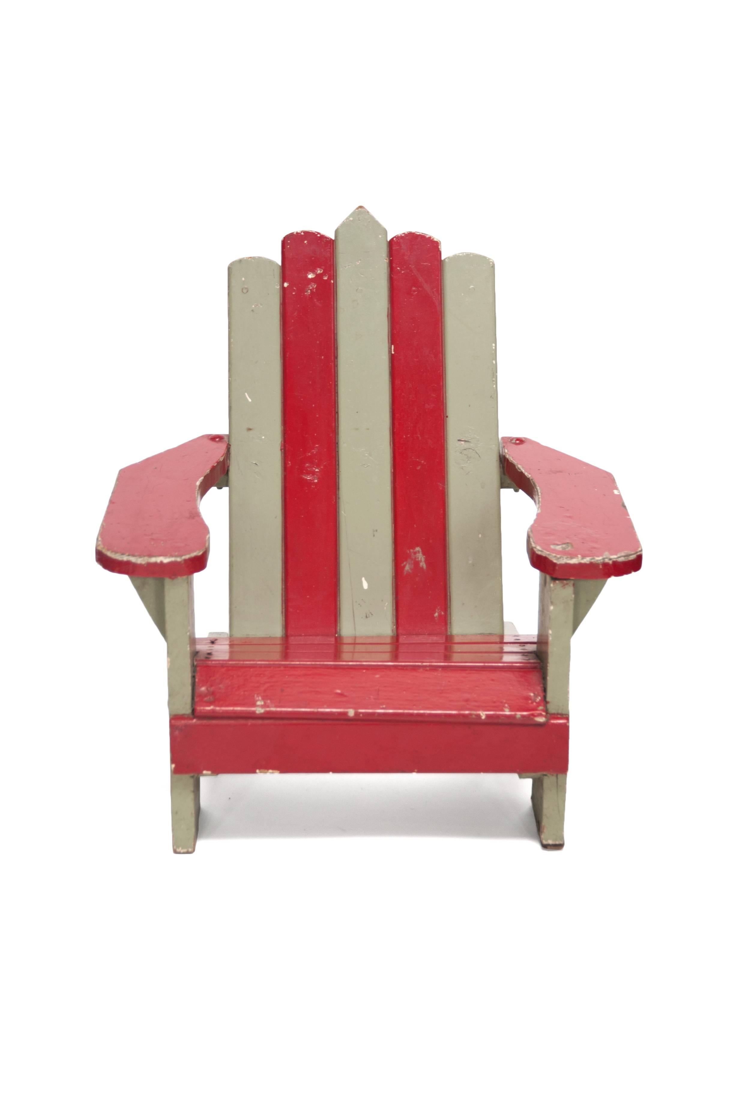 Striped child Adirondack chair, designer unknown, USA, 1930s.

Striped child Adirondack chair
Designer unknown, USA, 1930s.
Painted wood
Measures: H 18.5 in, W 17.75 in, D 14.75 in (seat H 6.5 in).