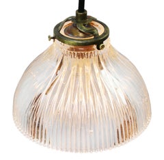 Striped Clear Glass Industrial Holophane Hanging Pendants Light