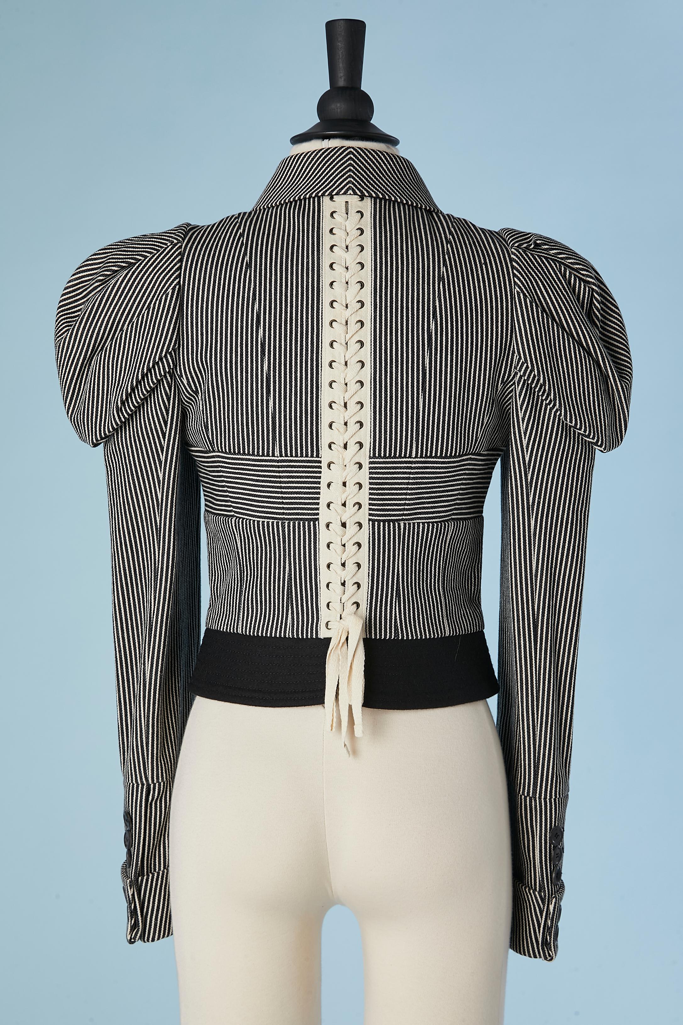 Striped cotton backlaced  jacket with cut-work on the bust Louis Vuitton  3