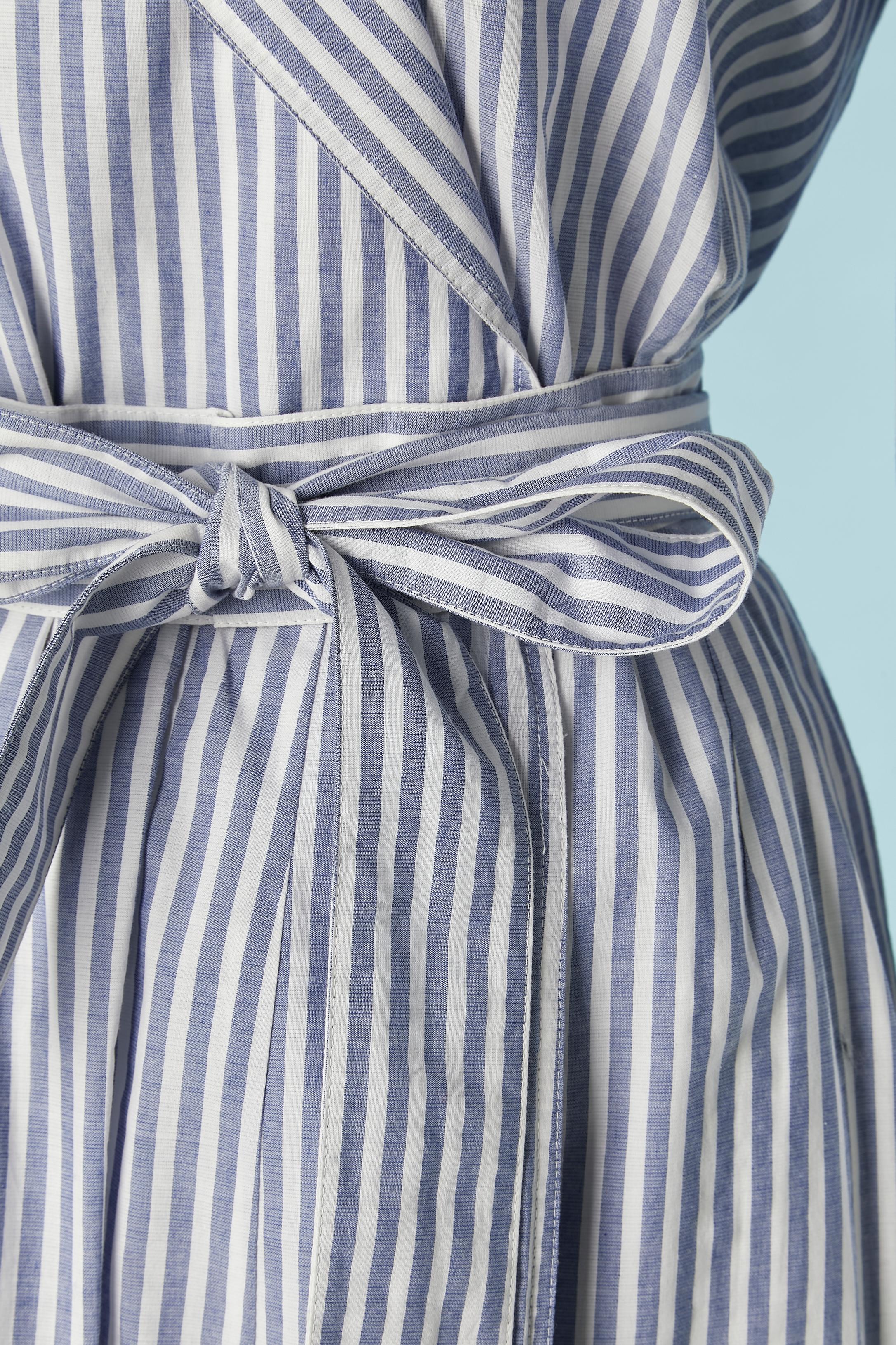 Gray Striped cotton double-breasted day dress with trench-coat style Burberry For Sale