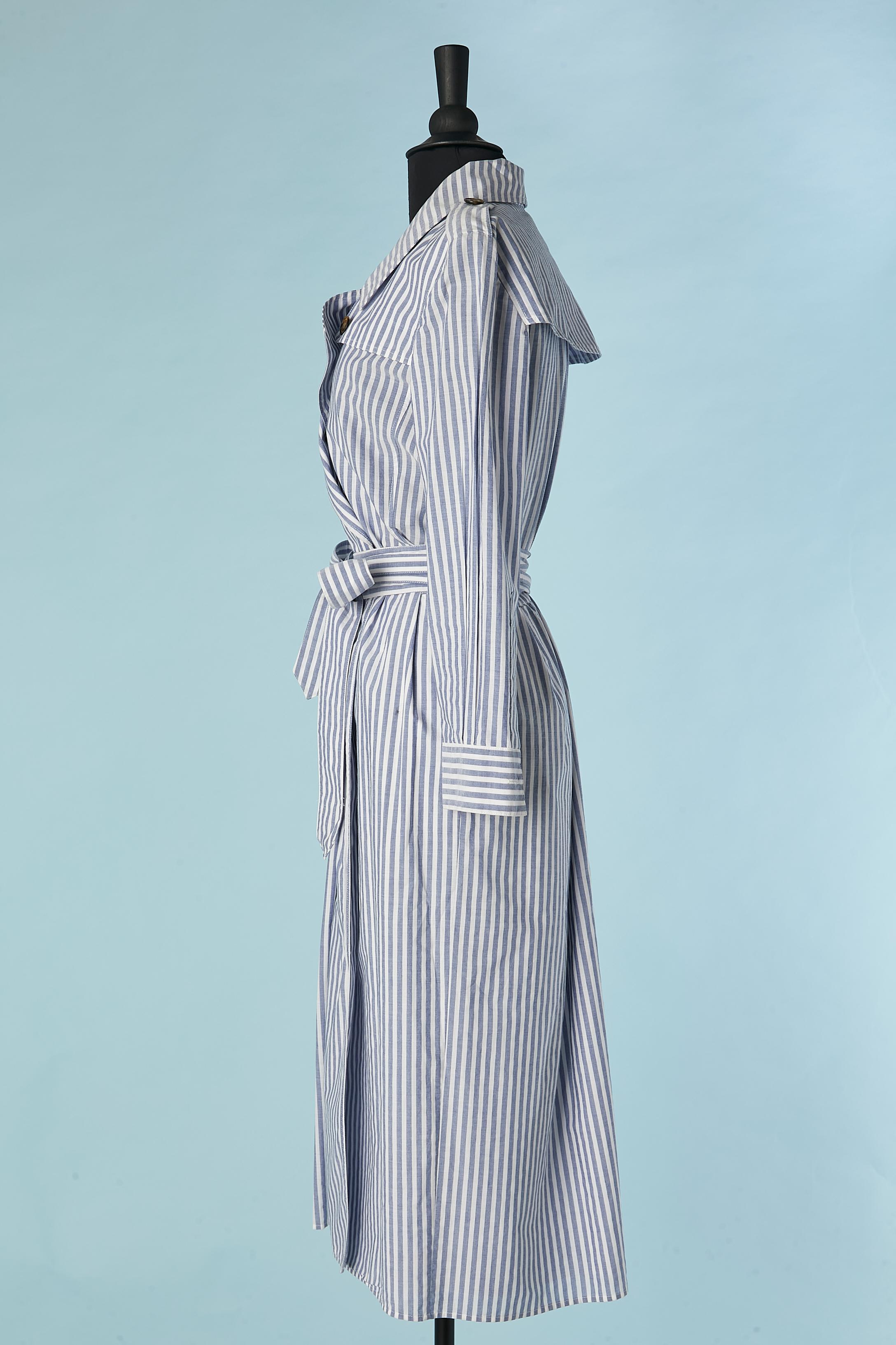 Striped cotton double-breasted day dress with trench-coat style Burberry  For Sale 2