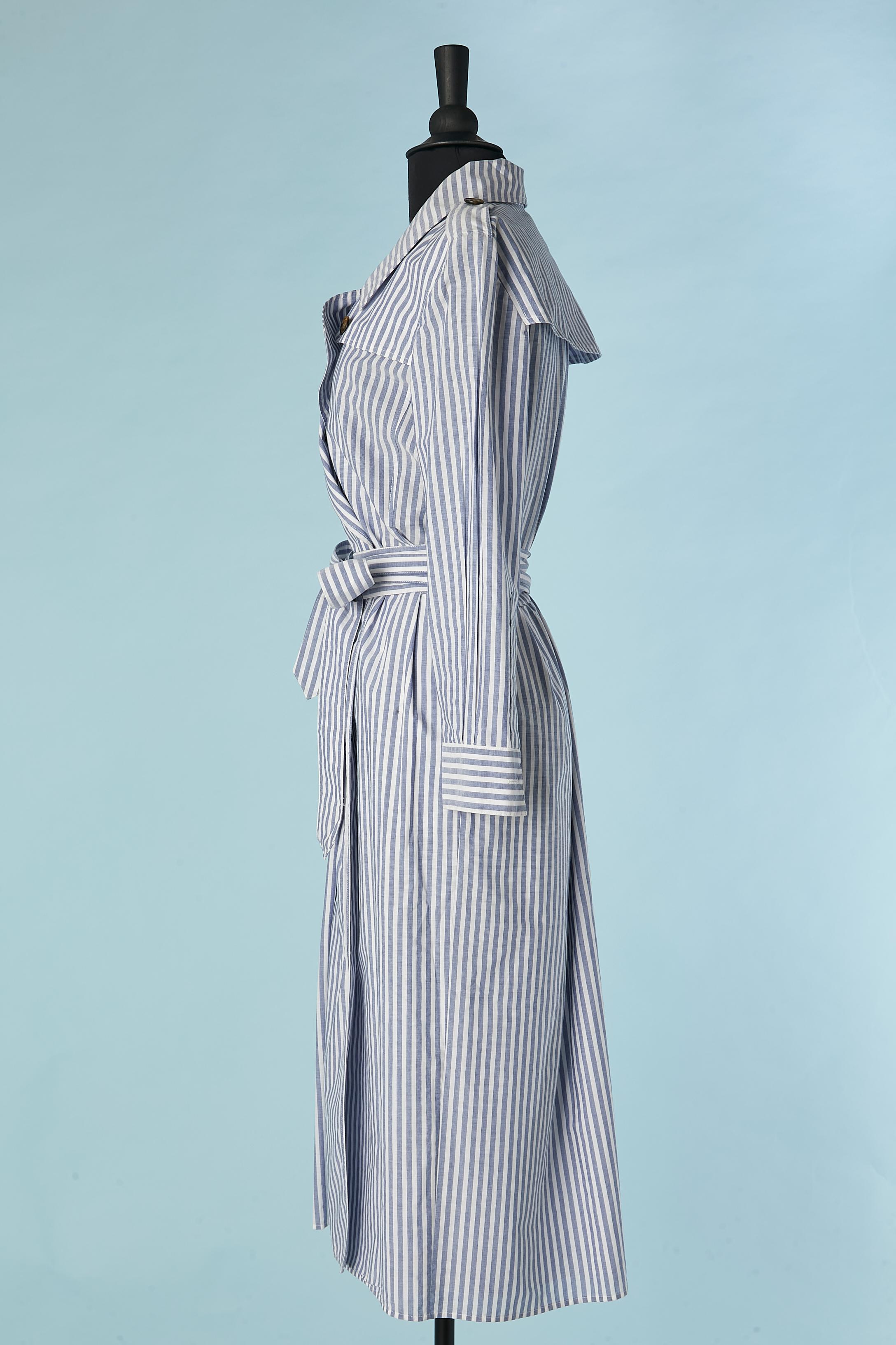 Striped cotton double-breasted day dress with trench-coat style Burberry For Sale 1