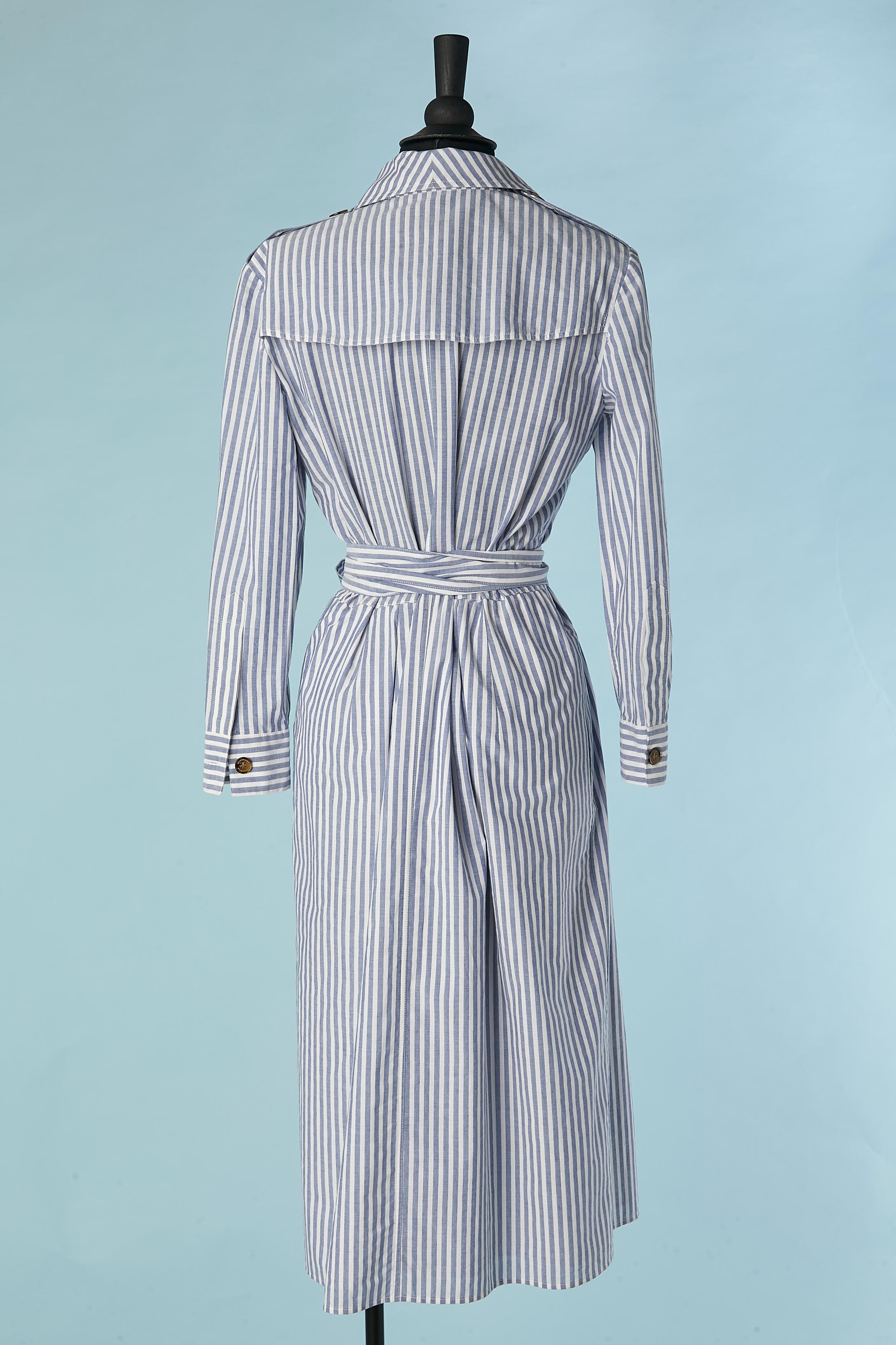 Striped cotton double-breasted day dress with trench-coat style Burberry For Sale 2