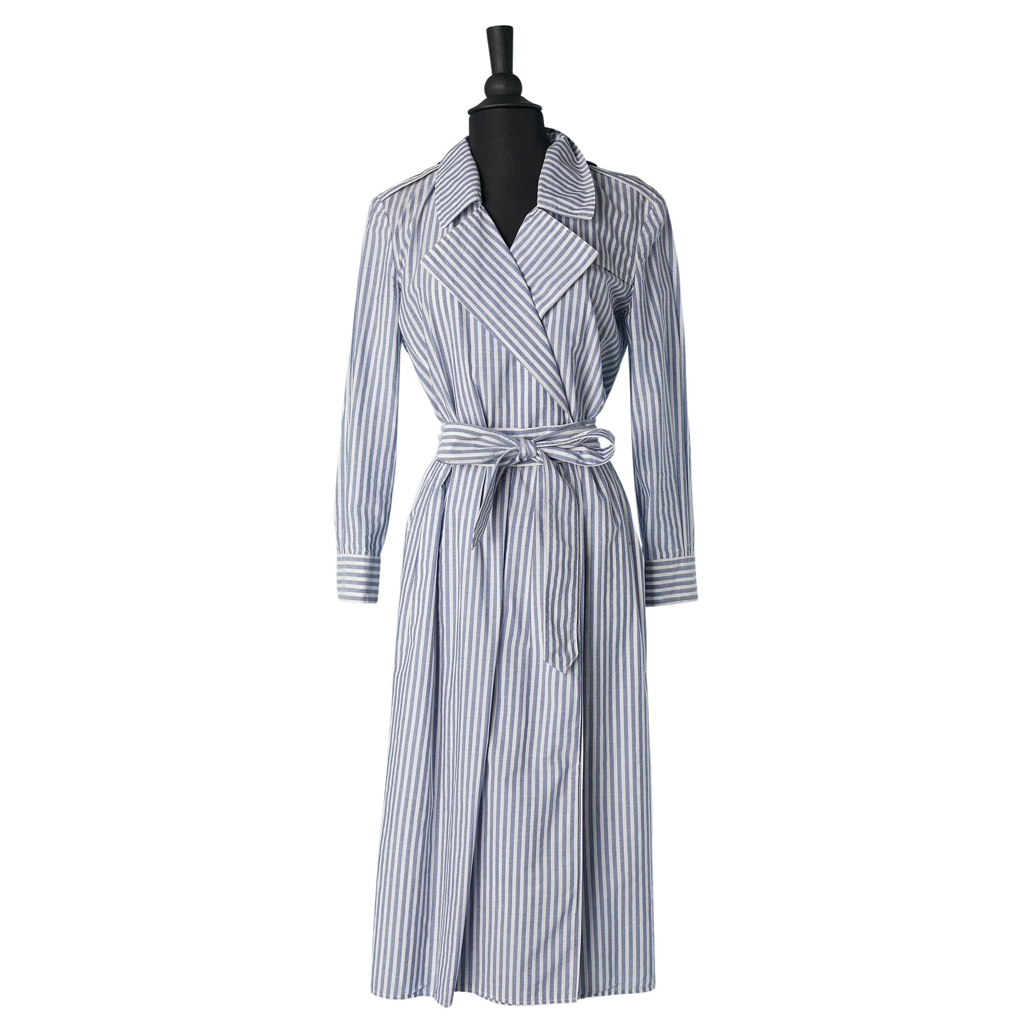 Striped cotton double-breasted day dress with trench-coat style Burberry For Sale