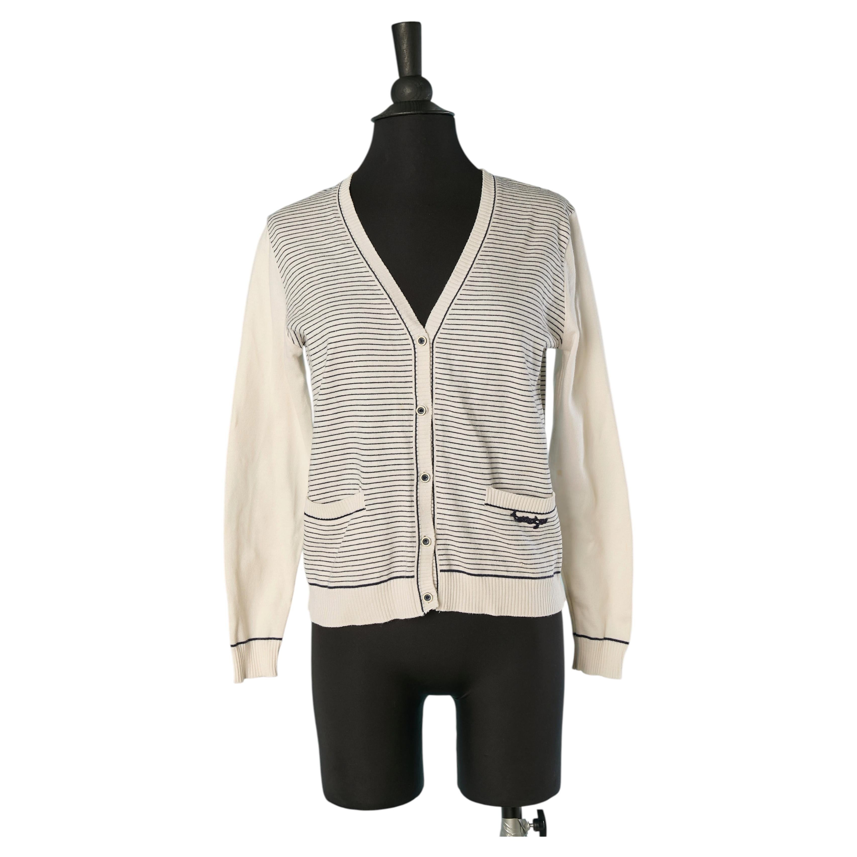 Gestreifter Strickcardigan aus Baumwolle von COURREGES im Angebot