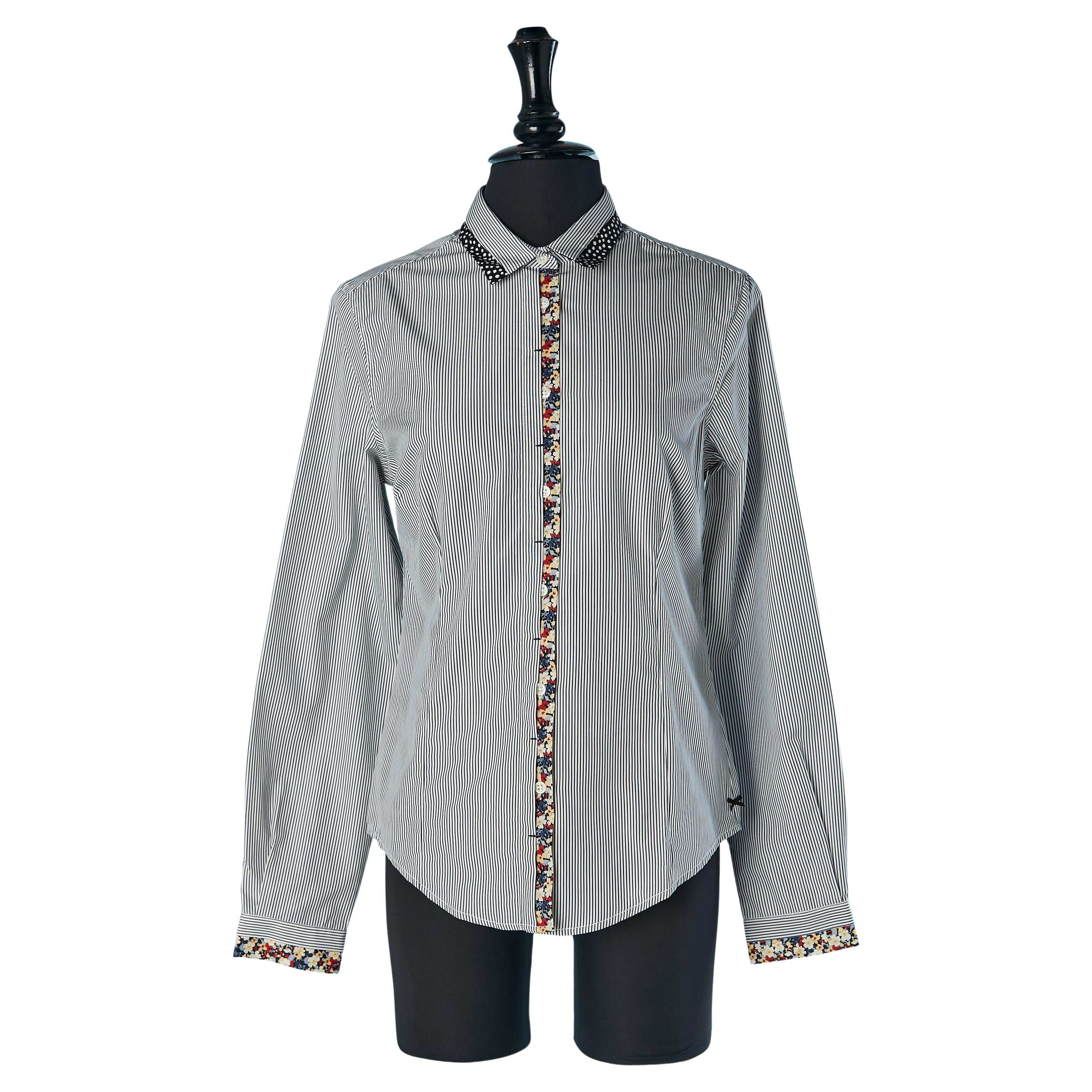 Striped cotton shirt with flower and polka dots print  Paul Smith Black Label
