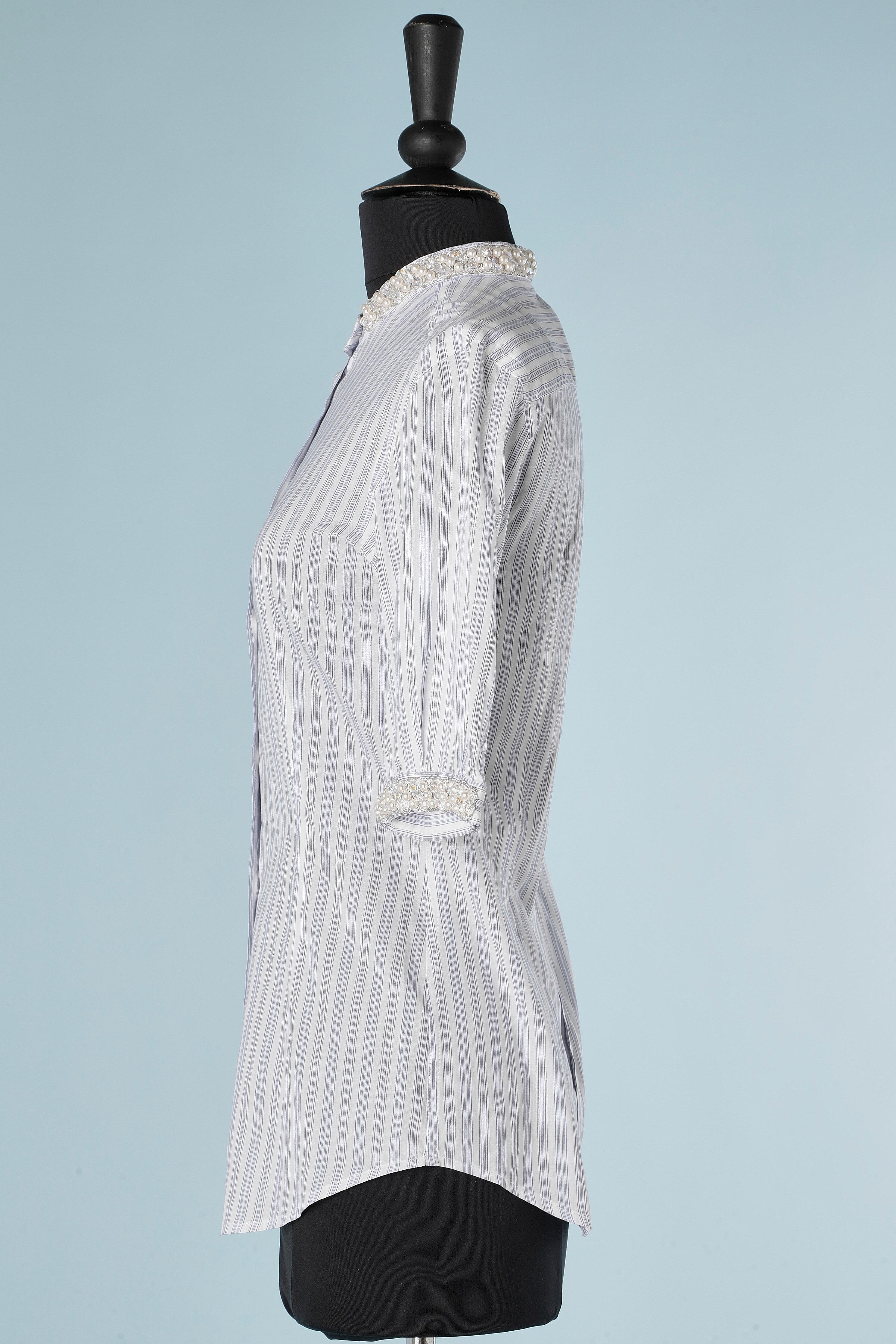 Donna Camicia in cotone a righe con ricami di perle e perline Dolce & Gabbana in vendita
