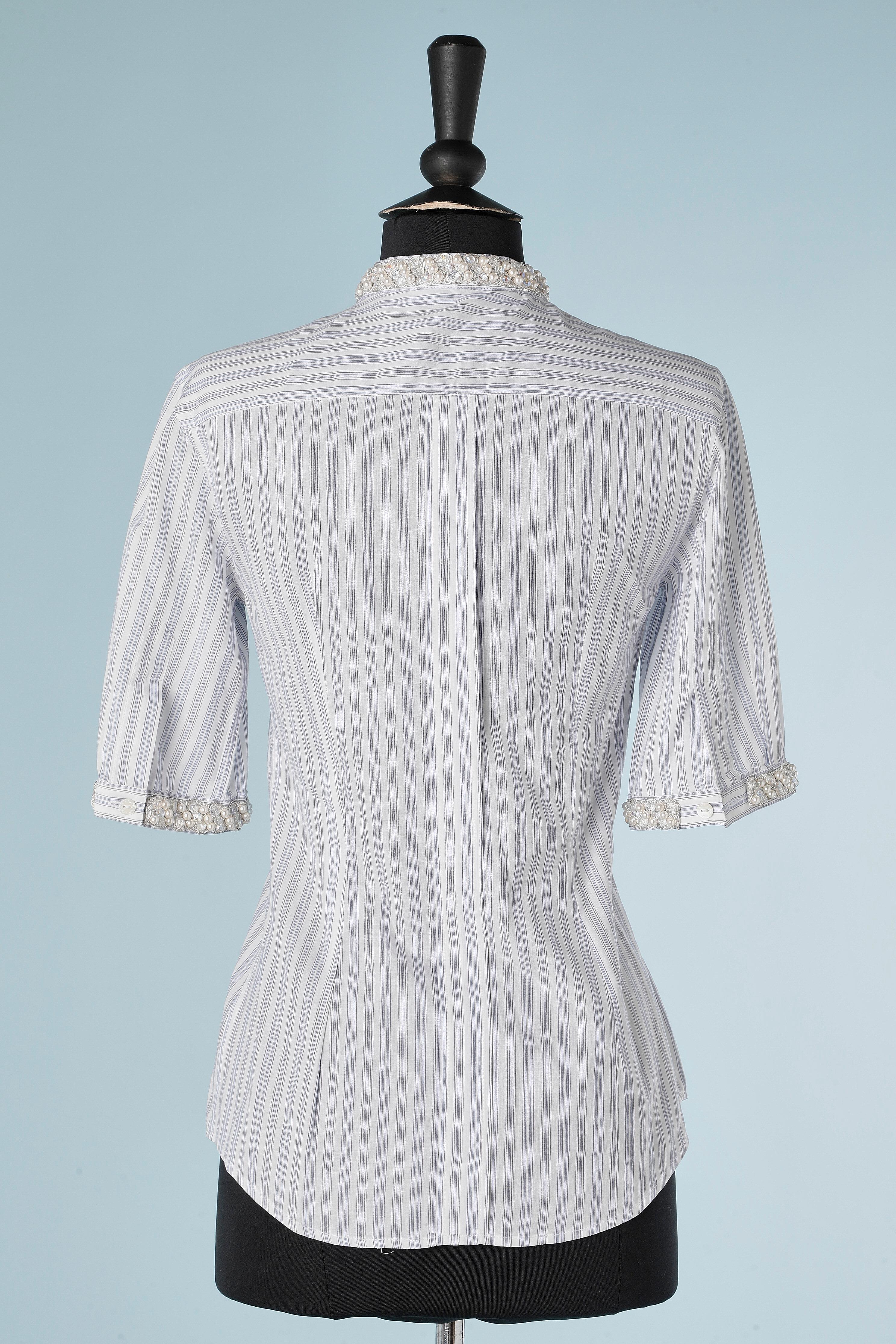 Camicia in cotone a righe con ricami di perle e perline Dolce & Gabbana in vendita 1
