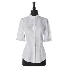 Striped cotton shirt with pearls and beads embroideries Dolce & Gabbana 