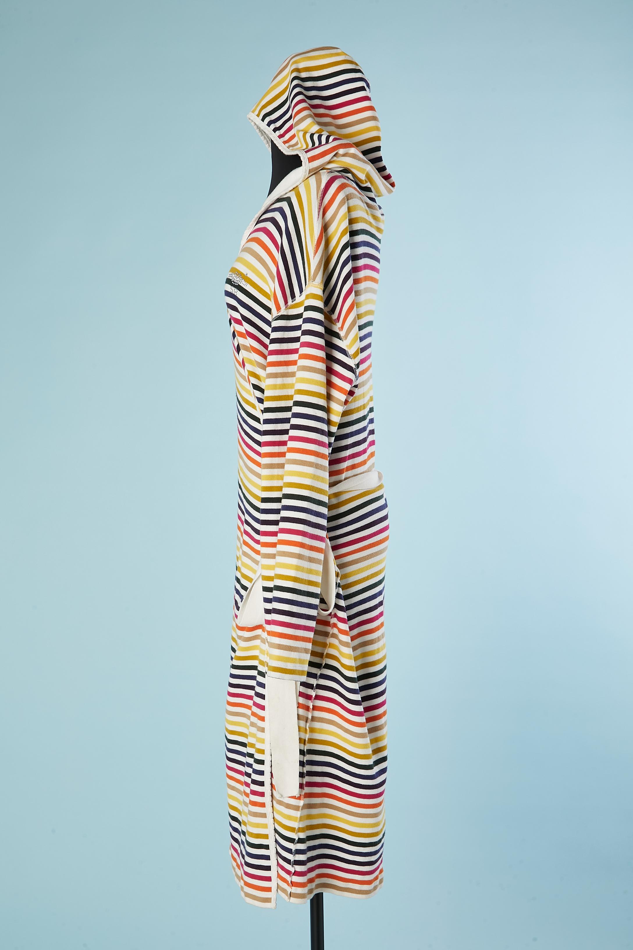 Women's or Men's Striped cotton wraped Robe with pocket and hood Sonia Rykiel  For Sale