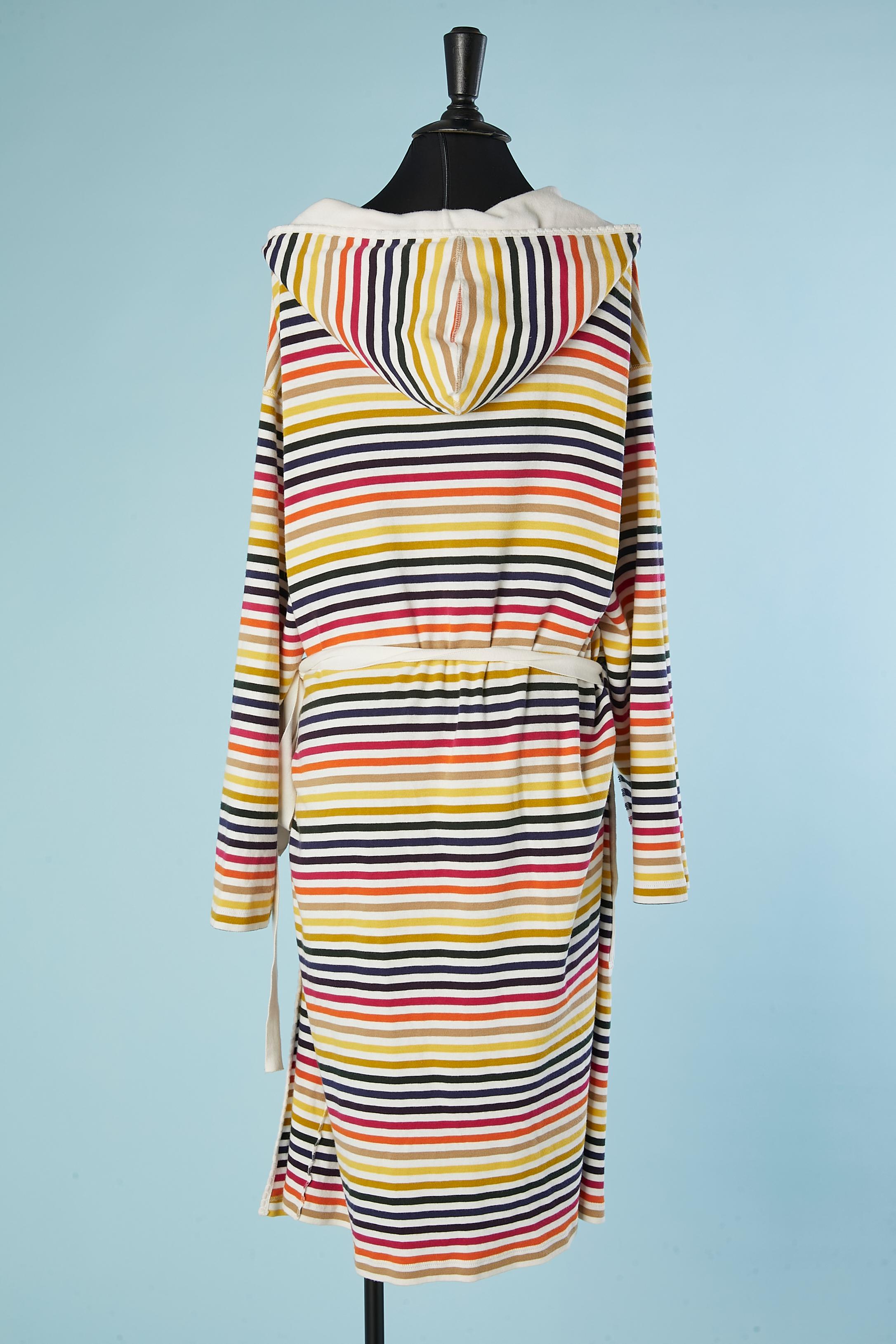 Striped cotton wraped Robe with pocket and hood Sonia Rykiel  For Sale 1