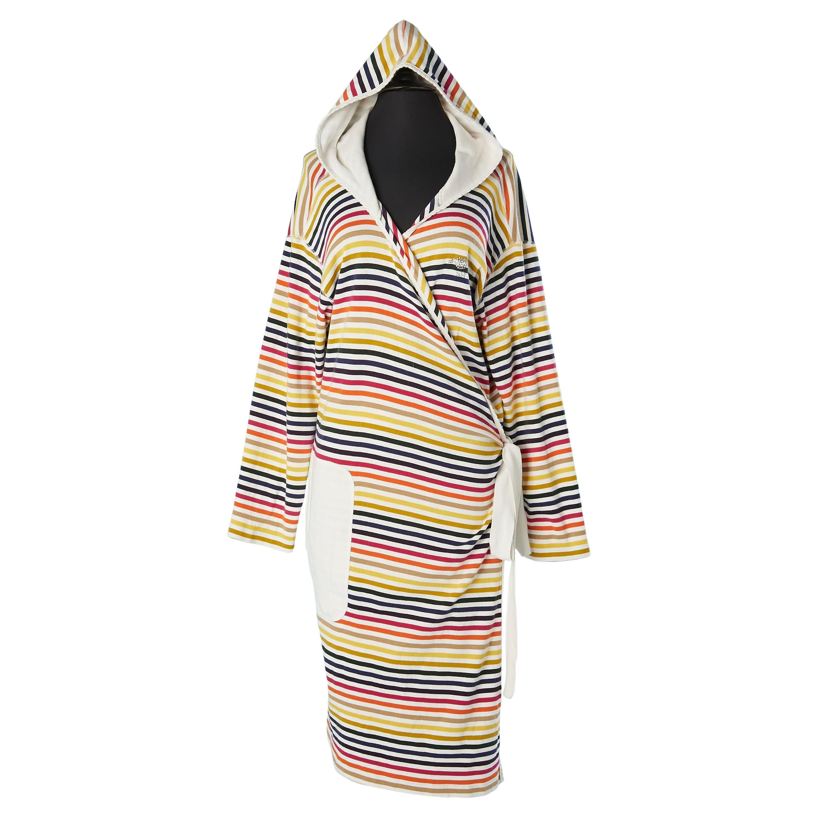 Striped cotton wraped Robe with pocket and hood Sonia Rykiel  For Sale