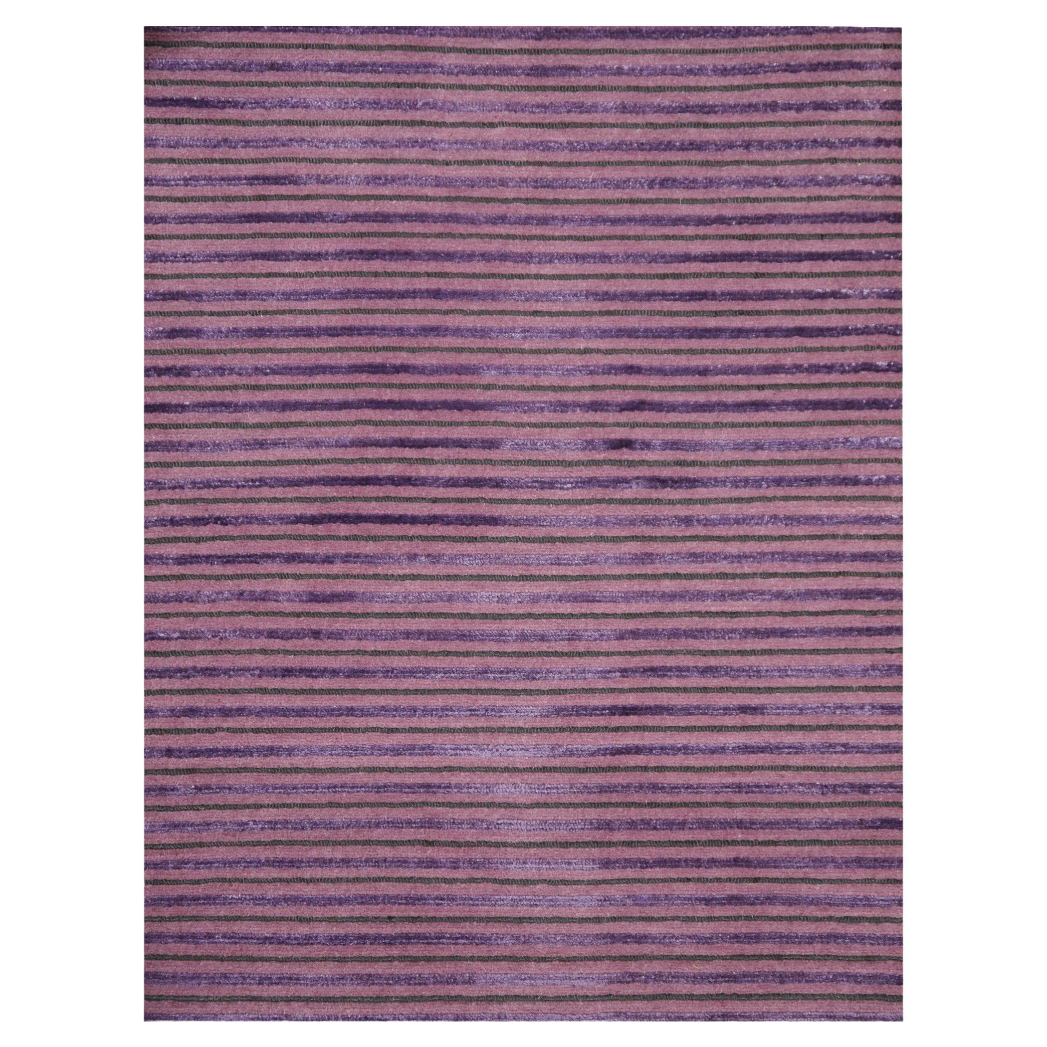 Striped Cut Loop Rug by Djoharian Design Modern Contemporary Art Hand Knotted For Sale