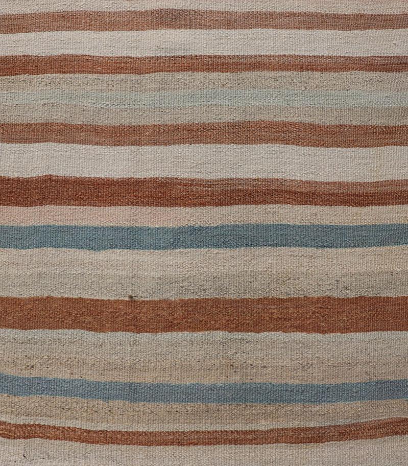Hand-Woven Striped Design Vintage Turkish Kilim Runner in Multi Colors For Sale