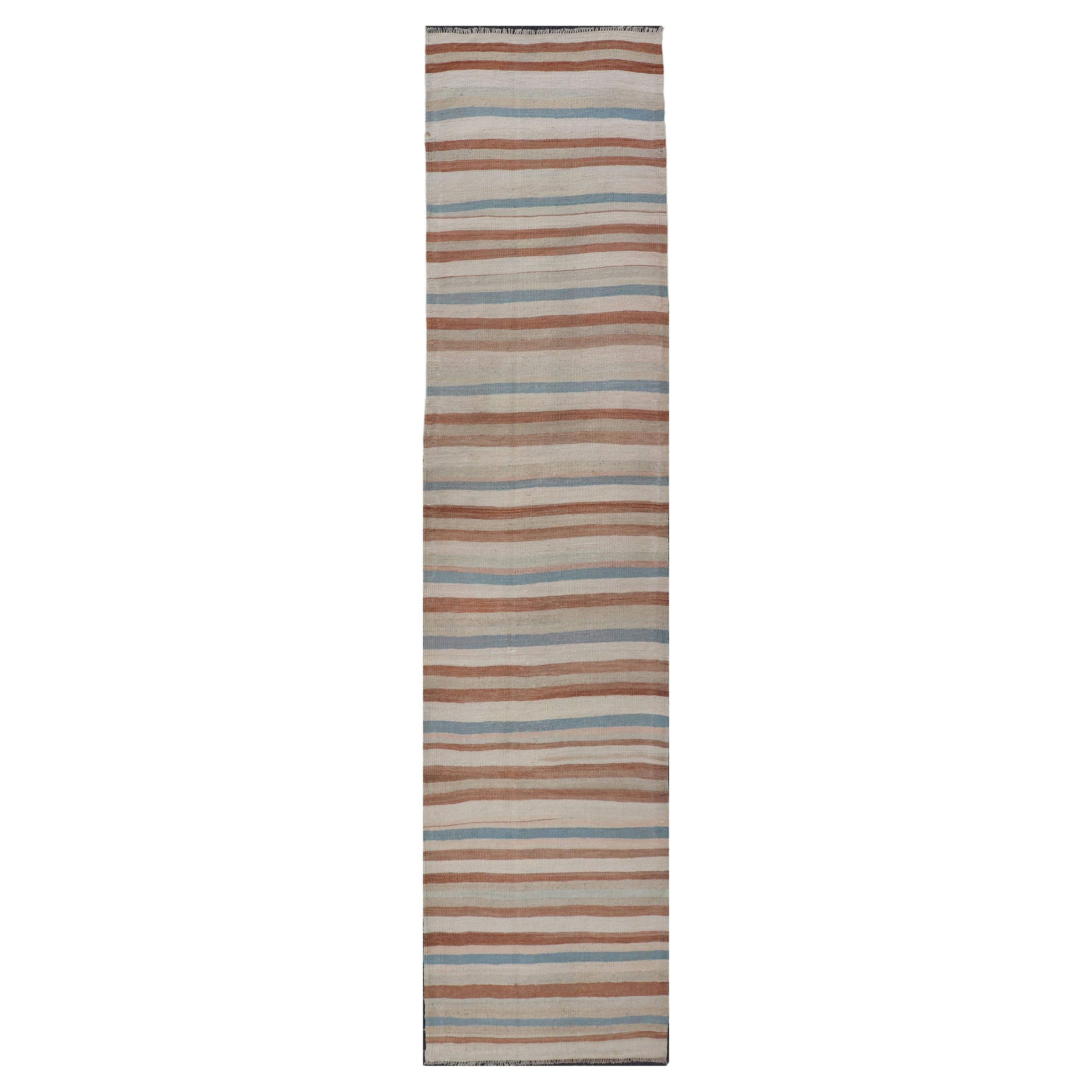 Striped Design Vintage Turkish Kilim Runner in Multi Colors