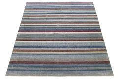 Striped Designed Modern Savannah Handmade Wool Rug In Gray