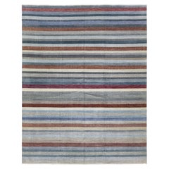 Striped Designed Modern Savannah Handmade Wool Rug In Gray