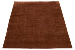 Striped Designed Modern Tibetan Wool and Silk Rug In Rust