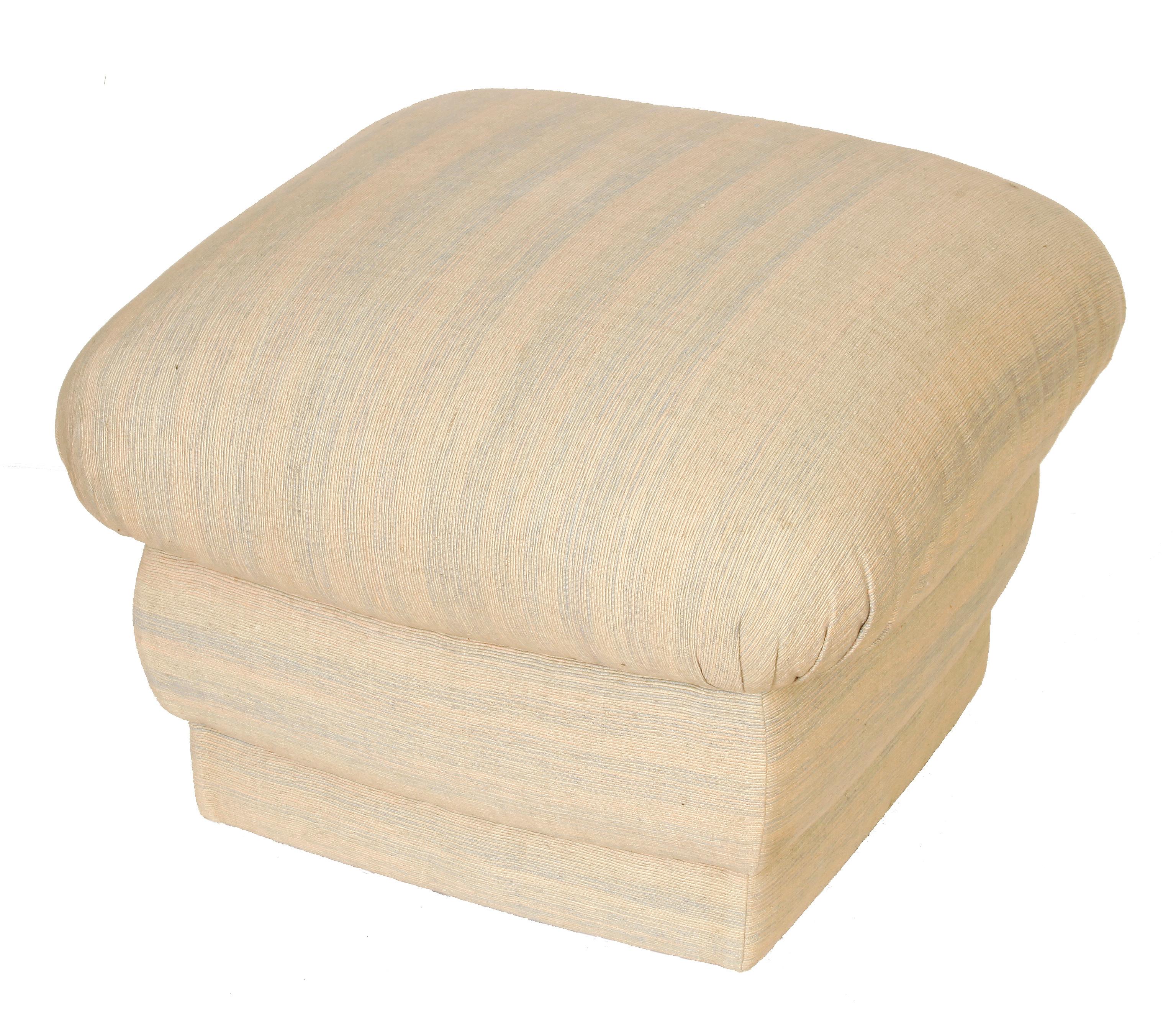 Striped fabric in ivory ground, double pillow Turkish ottoman. Beautifully upholstered.
