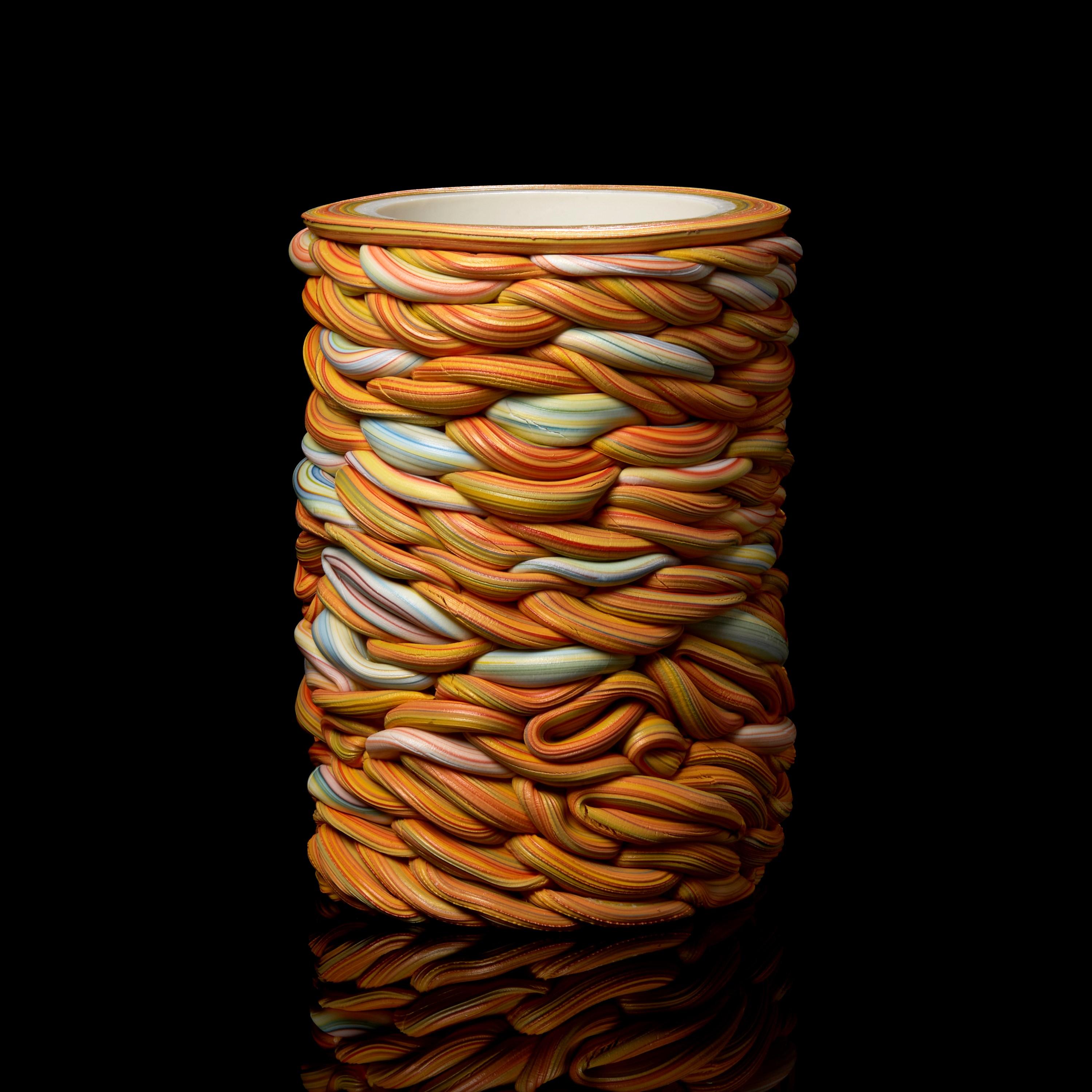 British Striped Fold I, A Mixed Colour Porcelain Sculptural Vessel by Steven Edwards